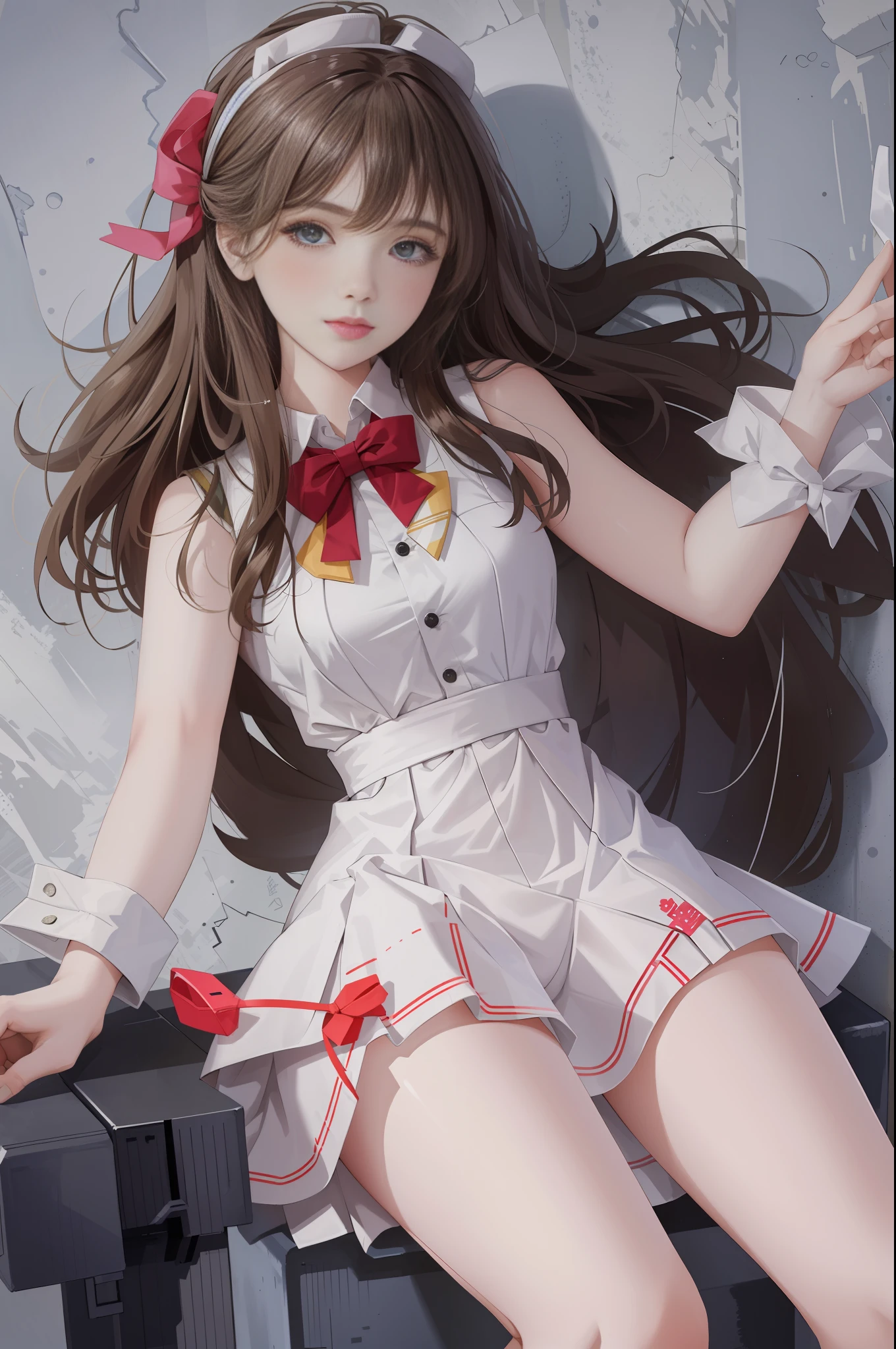 (Best quality, masterpiece: 1.1), (True: 1.4), 1girl, portrait, (corneo_dva), white dress short dress, stockings