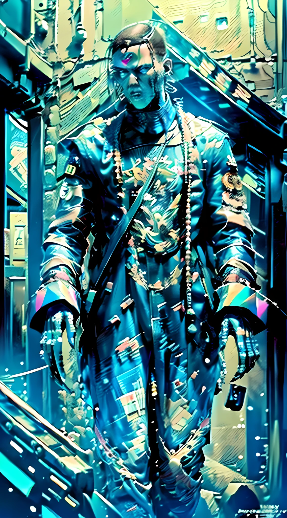 ((Masterpiece), (Best Quality), Ultra High Resolution, Extraordinary Detail, Cyber Neon Lights, High Resolution, 8K,1 Clear Zombie Boy, Cyberpunk, Glowing Mech,