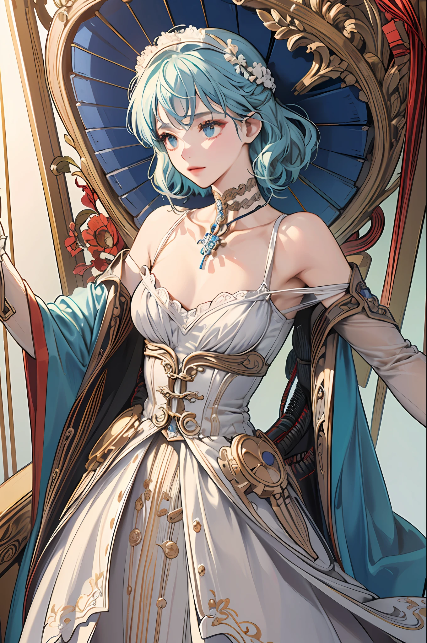 (((masterpiece))), (((best quality))), ((ultra-detailed)), (highly detailed CG illustration), ((an extremely delicate and beautiful)),cinematic light,((1mechanical girl)),solo,(cowboy shot:1.2),(machine made joints:1.2),((machanical limbs)),(blood vessels connected to tubes),(mechanical vertebra attaching to back),((mechanical cervial attaching to neck)),expressionless,(wires and cables attaching to neck:1.2),(wires and cables on head:1.2),(character focus),science fiction,extreme detailed,colorful,highest detailed, loongs,fengs,background,