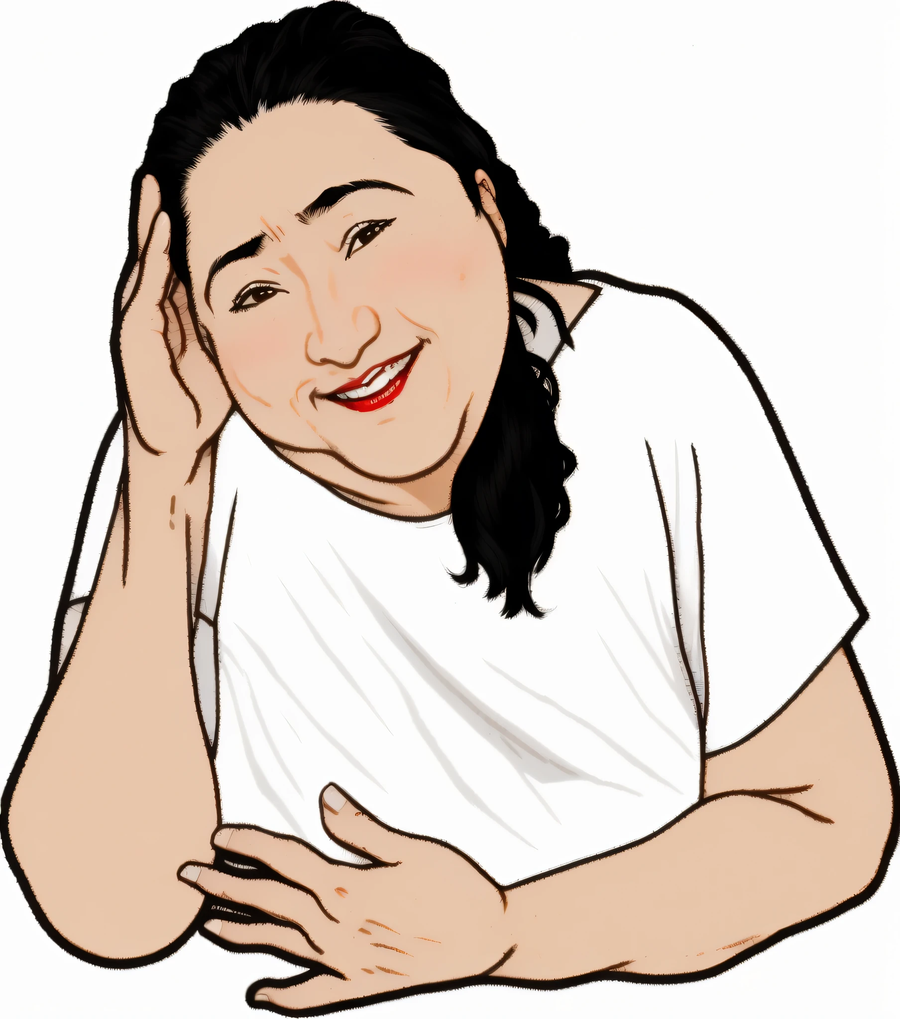 cartoon of a woman with a white shirt and black hair, chris chan, inspired by Taiyō Matsumoto, character portrait of me, cartoon portrait, official illustration, a portrait of a plump woman, meg kimura, portrait illustration, harry volk clip art style, with a black background, inspired by Reuben Tam, inspired by Gang Hui-an