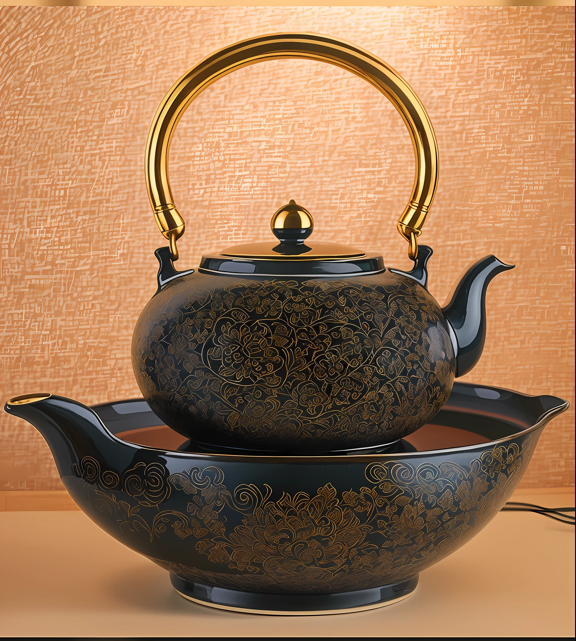 On the bowl is a teapot, inspired by Sesshū Tōyō, kettle, big red kettle on the hearth, teapot, teapot, teapot, gorgeous porcelain tea set, teapot: 1, inspired by Renzheng Daoben, inspired by the Qianlong Emperor, smooth ceramics, glazed ceramics, delicate and rich in details, product-grade light photography