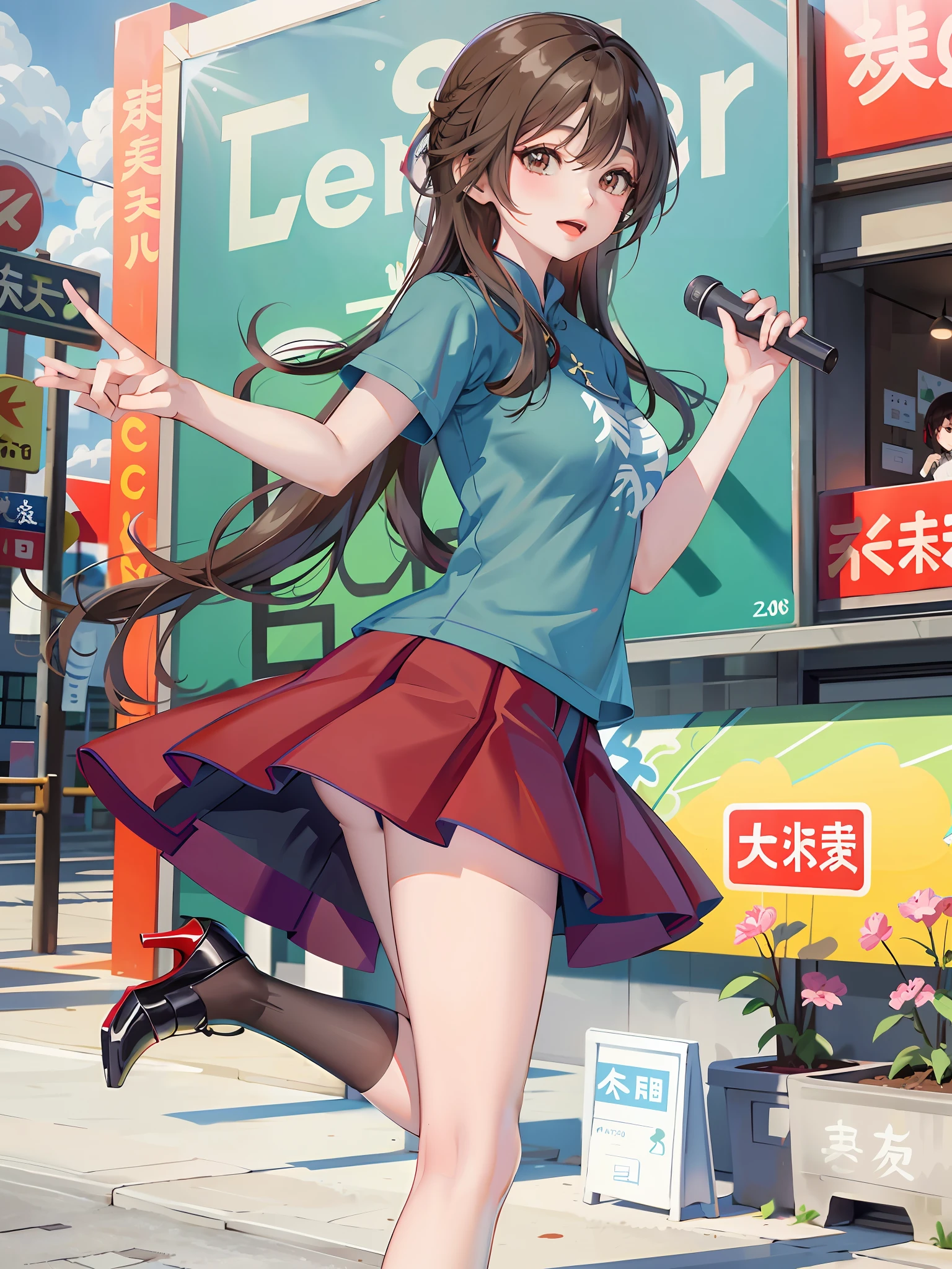 ((Chinese woman: 1.5), (t-shirt, skirt: 1.2), (high heels: 1.2, stockings)), bicycle, young and cute, bright sunshine, ((Chinese girl: 1.2)), ((beautiful: 1.2)|( Gorgeous: 1.1)),((Young: 1.2)|( pretty: 1.1)), ((cute: 1.2)), embedding "asian",",HDR filter:0.6, blooming:0.6, vignette:0.6"