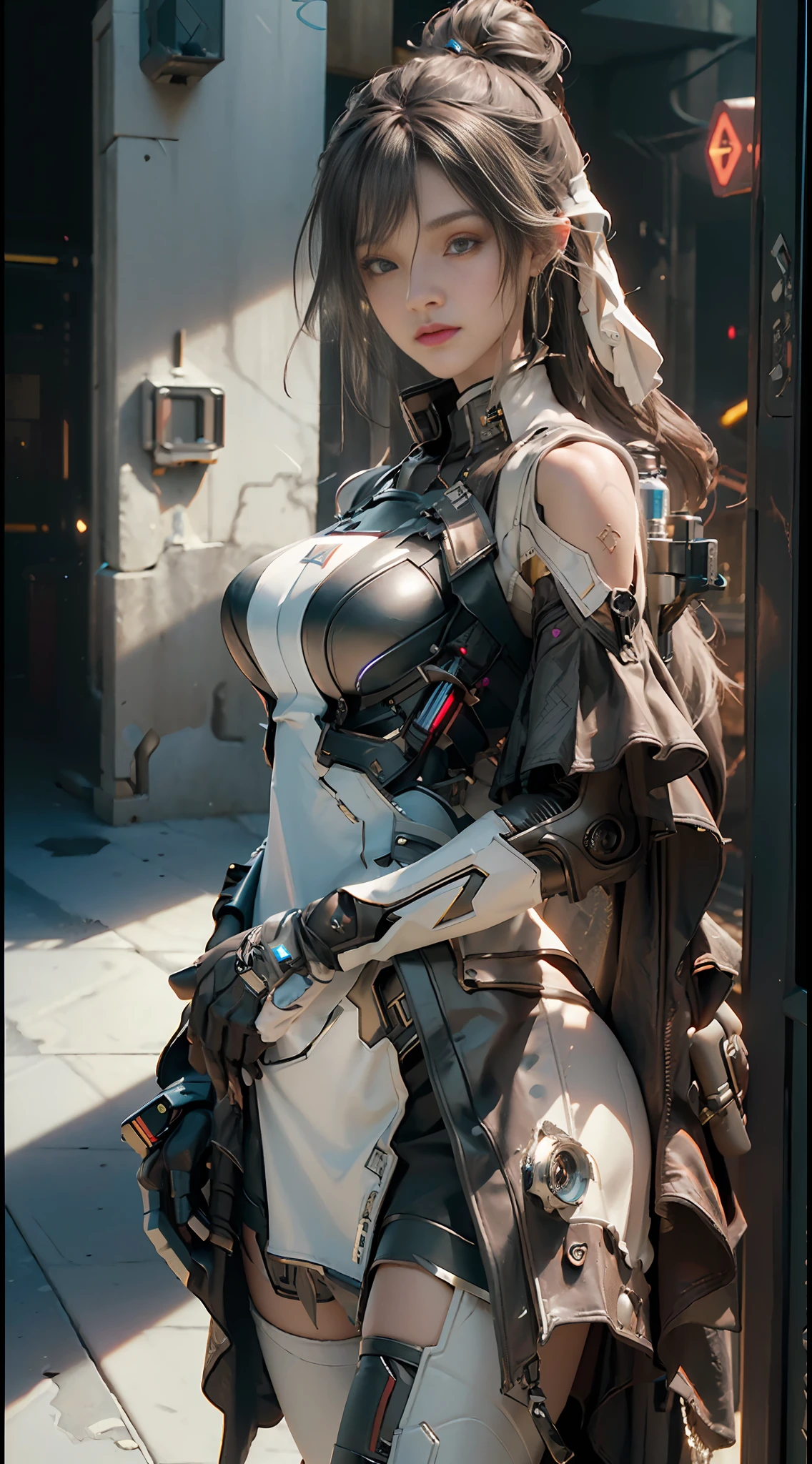 ((Best quality)), ((masterpiece)), (detailed:1.4), 3D, an image of a beautiful cyberpunk female,HDR (High Dynamic Range),Ray Tracing,NVIDIA RTX,Super-Resolution,Unreal 5,Subsurface scattering,PBR Texturing,Post-processing,Anisotropic Filtering,Depth-of-field,Maximum clarity and sharpness,Multi-layered textures,Albedo and Specular maps,Surface shading,Accurate simulation of light-material interaction,Perfect proportions,Octane Render,Two-tone lighting,Wide aperture,Low ISO,White balance,Rule of thirds,8K RAW,
