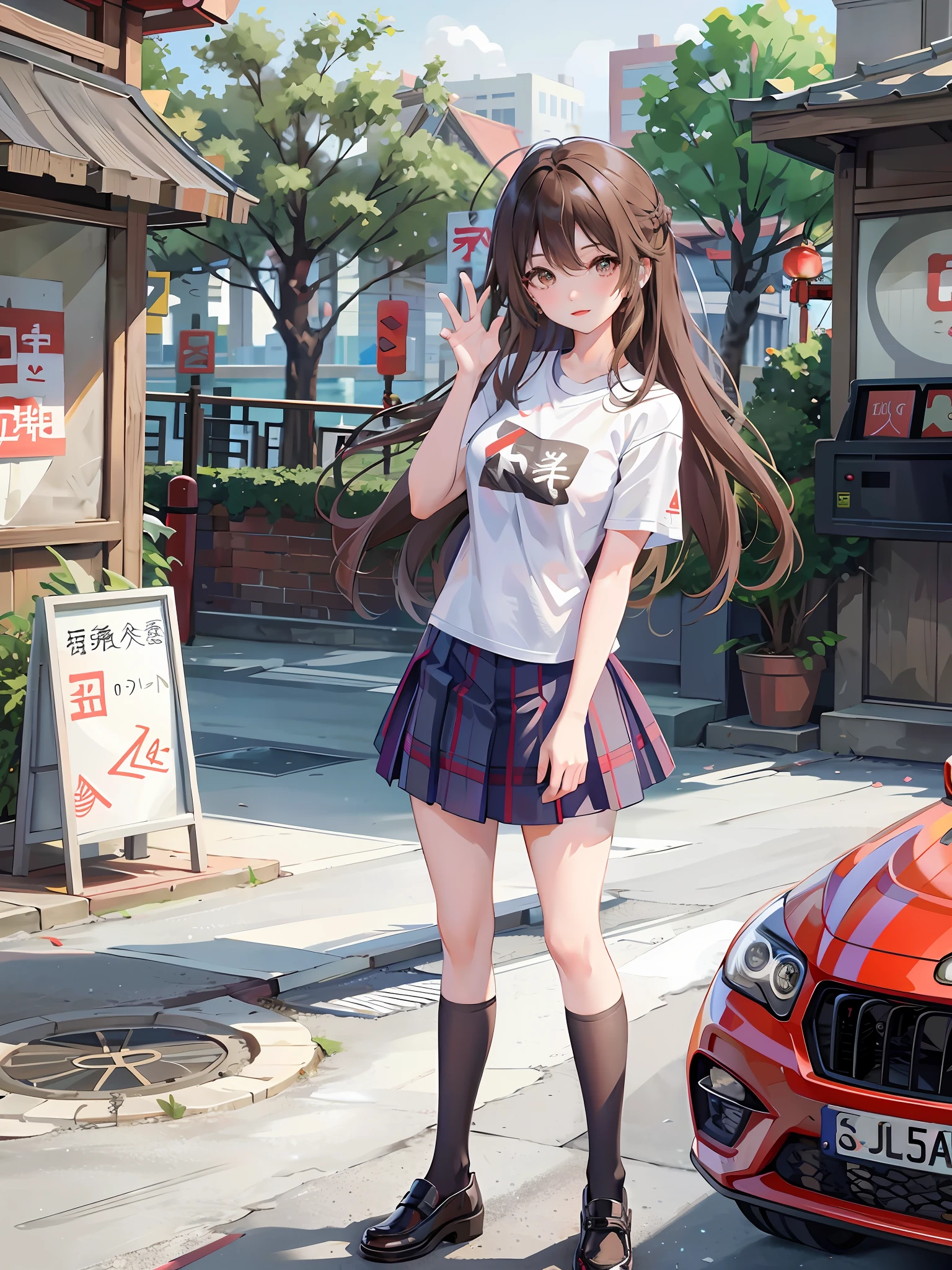 ((Chinese woman: 1.5), (t-shirt, plaid skirt: 1.2), (over-the-knee stockings)), bicycle, young and cute, bright sunshine, ((Chinese girl: 1.2)), ((beautiful: 1.2)|( Gorgeous: 1.1)),((Young: 1.2)|( pretty: 1.1)), ((cute: 1.2)), embedding "asian",",HDR filter:0.6, blooming:0.6, vignette:0.6"