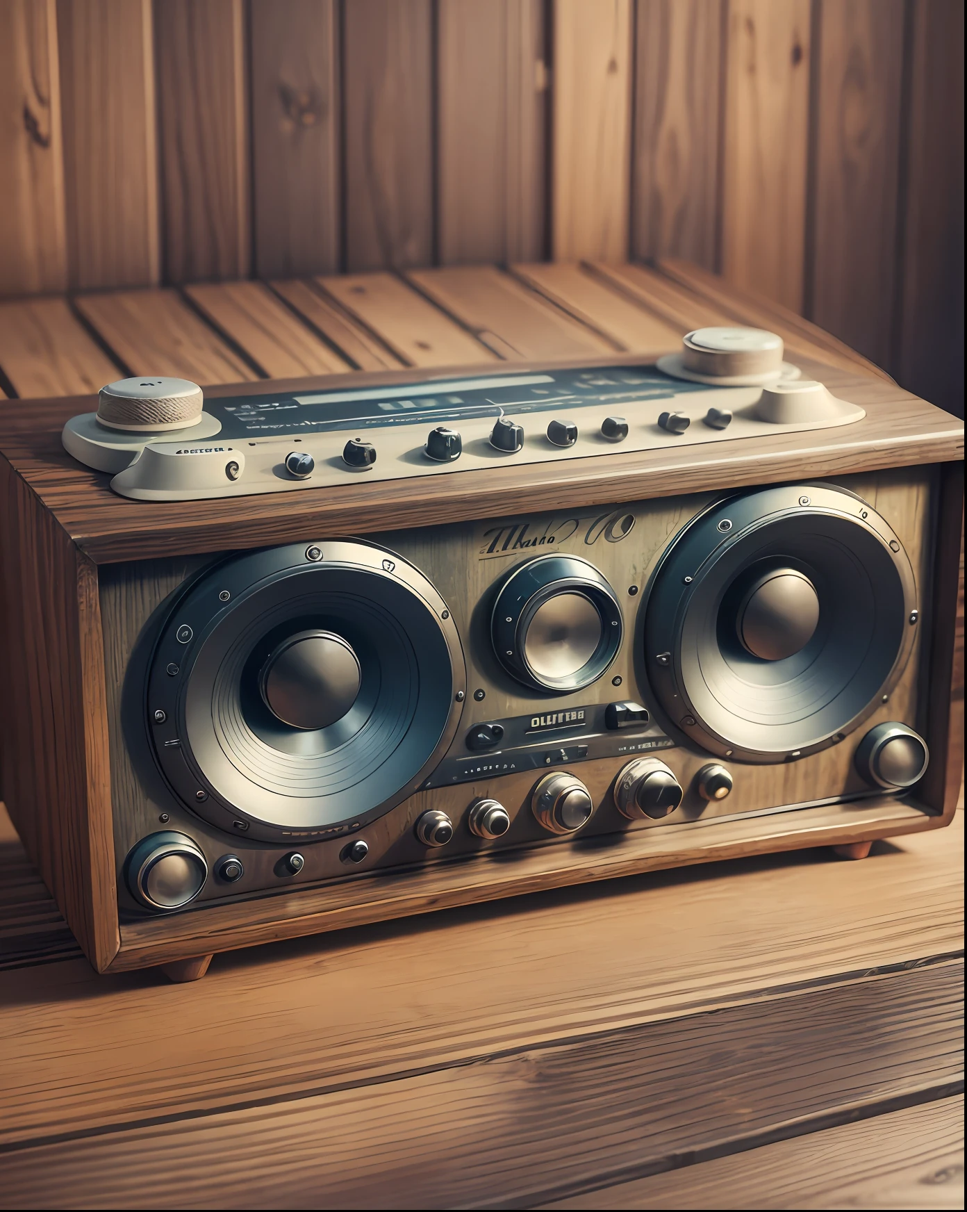 Old radio 70s, on a wooden table, ultra HD, 10k, realistic --auto --s2