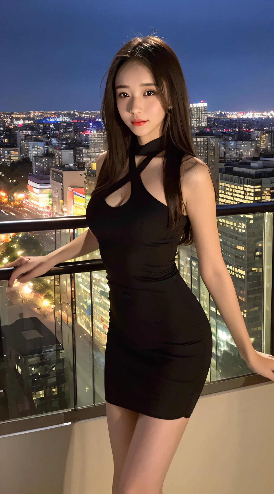 (Top Quality, 8K, Masterpiece: 1.3)), Selfie, Sharp Focus: 1.2, Perfect Body Shape Adult Female Beauty: 1.4, Slim Big: 1.2, ((Brown-Black, Big: 1.2)), (Small transparent dress, nude, ultra-thin breasts, happy look, standing: 1.2), (Created mainly by women (night view of the rainy city, simple balcony: 1.3)), Highly detailed face and skin texture, detailed eyes, double eyelids, super sexy suspenders, transparent underwear, adult women