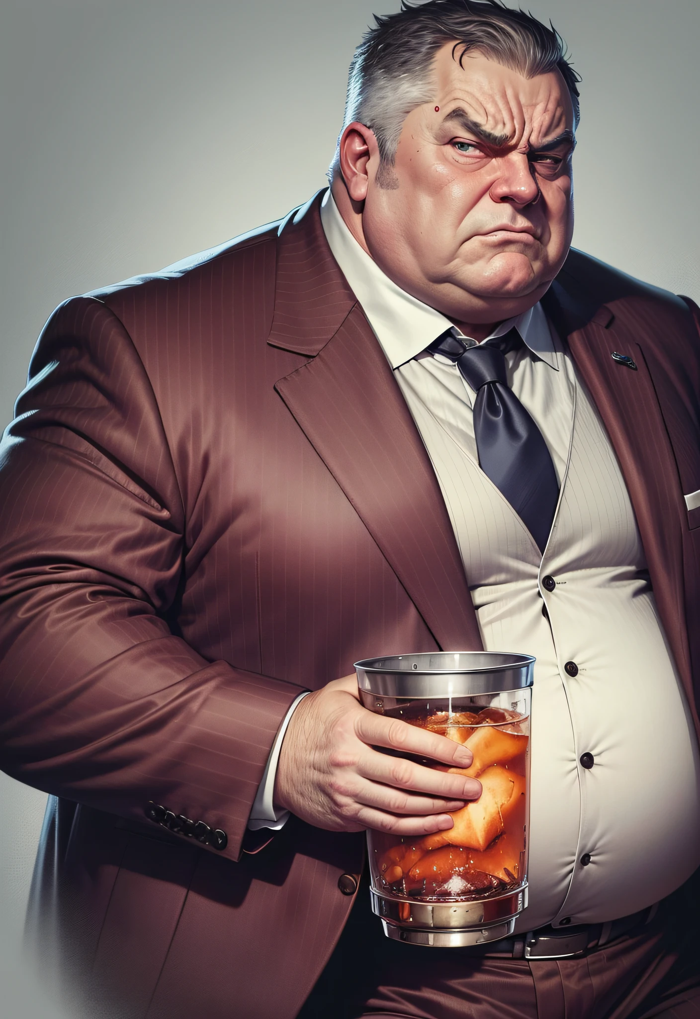 fat bloated old ugly angry red-faced male politician in a cheap suit, drinking a tumbler full of whiskey with food stains on his shirt --auto --s2