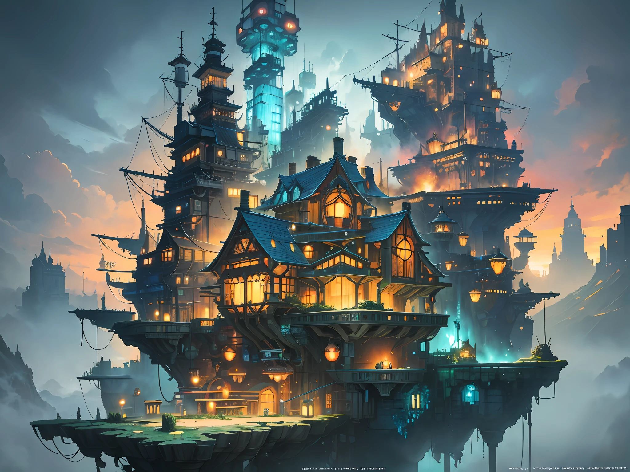 Color (Fantasy: 1.2), (Hayao Miyazaki style), (irregular building floating under the sea), patchwork houses, moss decorations, coral, lights, concept art inspired by Andreas Rocha, Artstation contest winner, fantasy art, (cyberpunk underwater city), ross tran, light axes, realistic lighting, masterpiece, high quality, beautiful graphics, high detail, masterpiece, high quality, beautiful graphics, high detail,Detailed,Realistic,4k highly detailed digital art,octane render, bioluminescent, BREAK 8K resolution concept art, realism,by Mappa studios,masterpiece,best quality,official art,illustration,ligne claire,(cool_color),perfect composition,absurdres, fantasy,focus, --v6