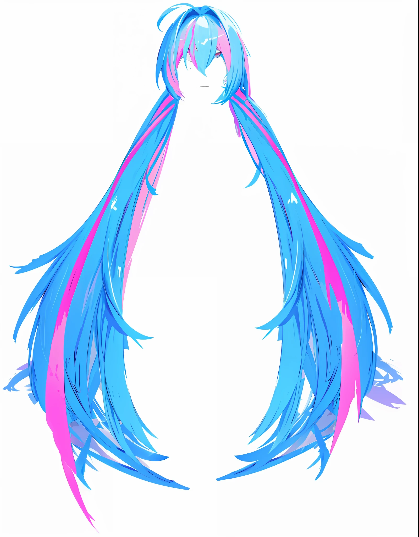 There is a photo of blue and pink hair, long tail, pink double tail hair and cyan eyes, anime girl with cosmic hair, long hair blue center, double tail, double tail hairstyle, long glowing colored hair, sky blue. Delicate hair, glowing flowing hair, colorful plasma hair, colorful pigtails, glowing ethereal long hair, flowing mane and tail, masterpieces, masterpieces, perfect texture portrayal