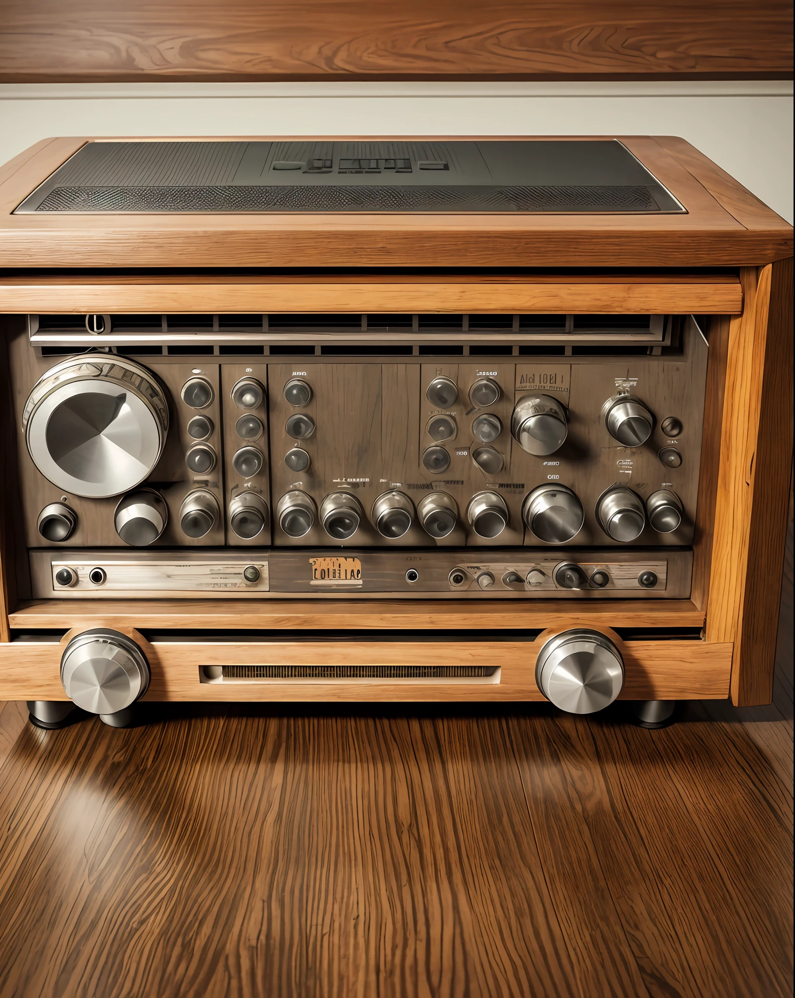 Wide picture, old radio 70s, on a wooden table, ultra HD, 10k, realistic --auto --s2