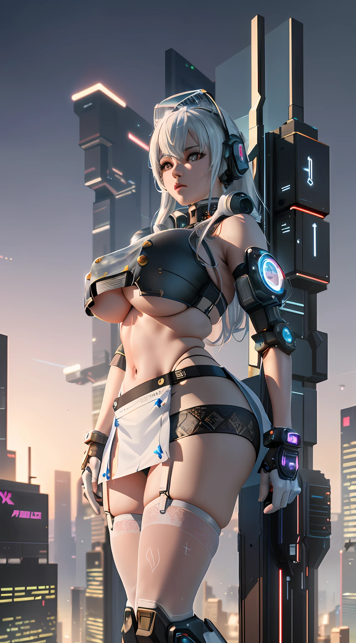 ((Best quality)), ((masterpiece)), (highly detailed:1.3), 3D, beautiful, (cyberpunk:1.6), in space, nebula, (holding_weapon:1.3), laser, (1Female mecha:1.3), sexy body, facing the audience, Glowing eyes, full body, (flying, swooping down, dynamic, motion blur: 1.4), (huge mech wings: 1.6), looking up, glowing_eyes, mecha, panorama, background is earth, nebula, space, particles, Reality, HDR (High Dynamic Range), Ray Tracing, NVIDIA RTX, Super Resolution, Unreal 5, Subsurface Scattering, PBR Textures, Post Processing, Anisotropic Filtering, Depth of Field, Maximum Clarity and Clarity, Multilayer Textures, Albedo and Specular maps, Surface shading, accurate simulation of light-material interaction, perfect proportions, Octane Render, two-tone lighting, large aperture, low ISO, white balance, rule of thirds, 8K RAW, efficient sub-pixel, sub-pixel volume product, (best quality),(Japanese:0.5),(korean:0.8), (Liu Yi Fei:1.5) long hair, (big breast:1.2),(underboob:1.5), (white transparent lace mini skirt:1.5)