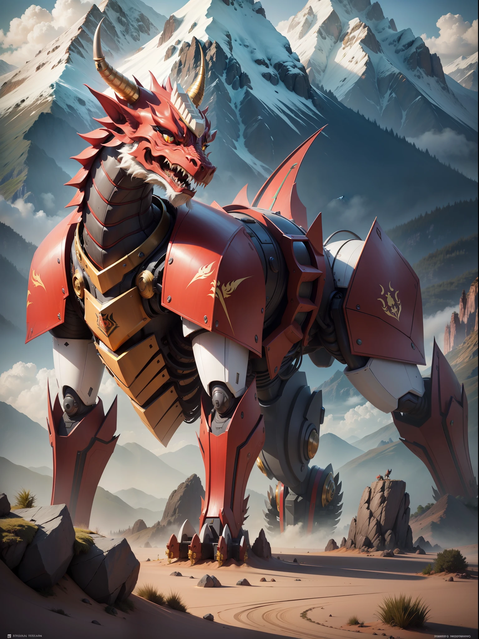 Myanmar, Burmese robot Dragon, mountains, cinematic photo, high quality, high resolution, 4K , raw photo --auto --s2