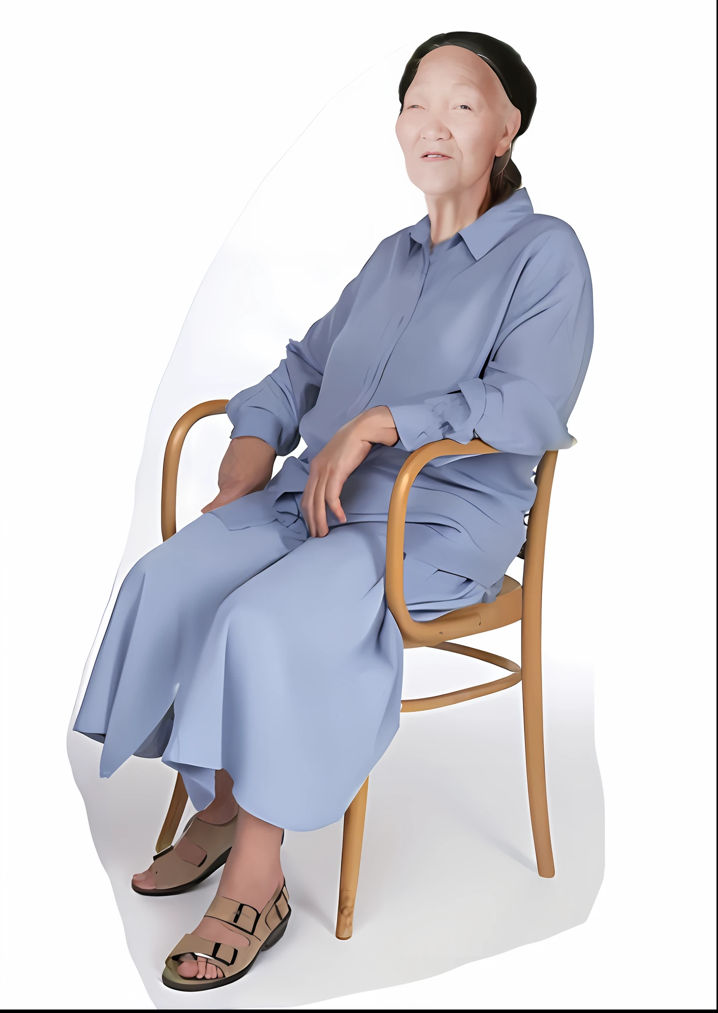 arafed woman sitting in a chair with her eyes closed, portrait of a nurse on a stool, woman is sitting, siting in a chair, seated on wooden chair, seated in royal ease, sitting in chair, seated, sitting on chair, sitting on a chair, sitting on an armchair, catalog photo, sitting in a chair, full length view, catalogue photo