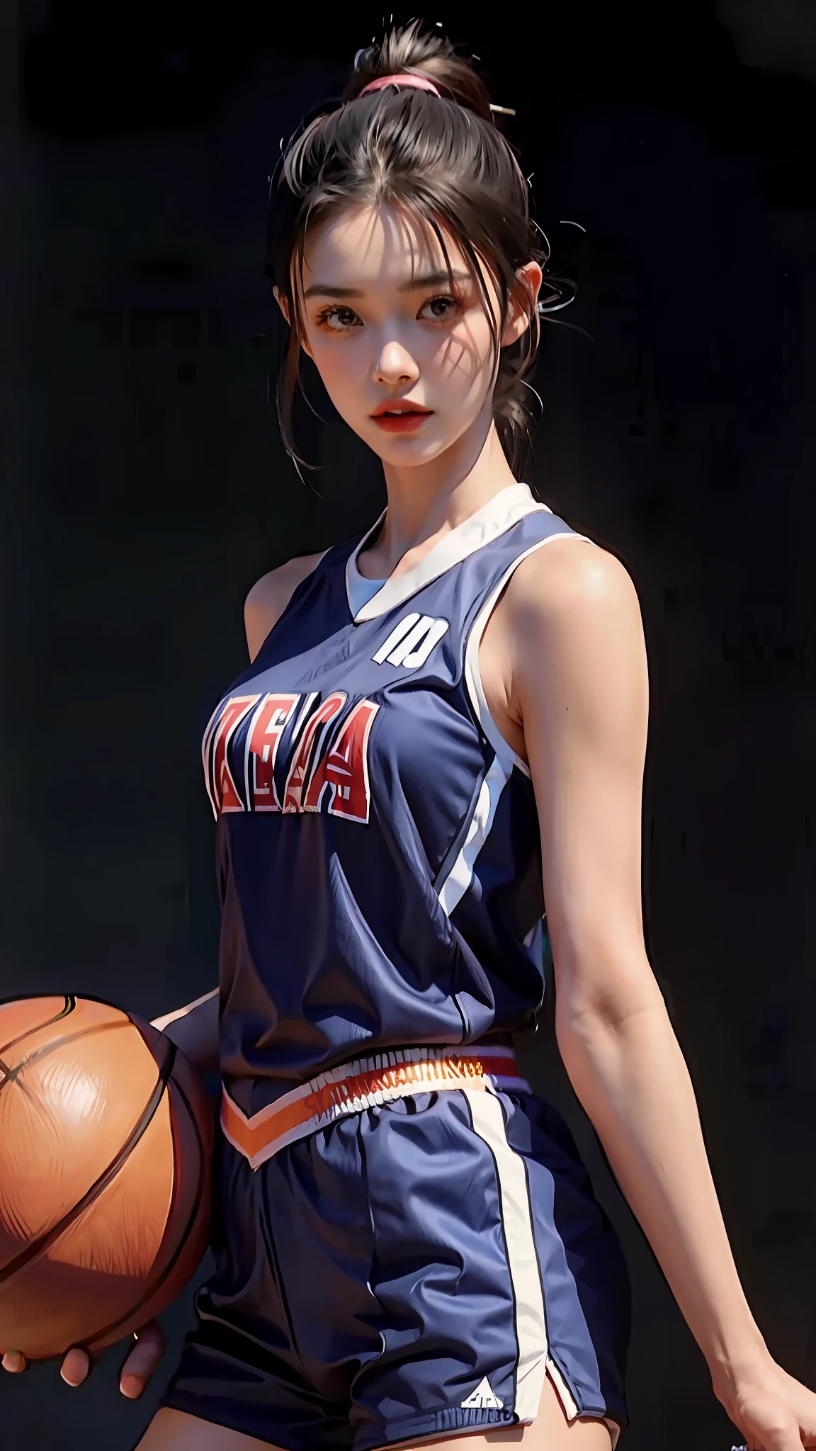 Woman wearing basketball suit