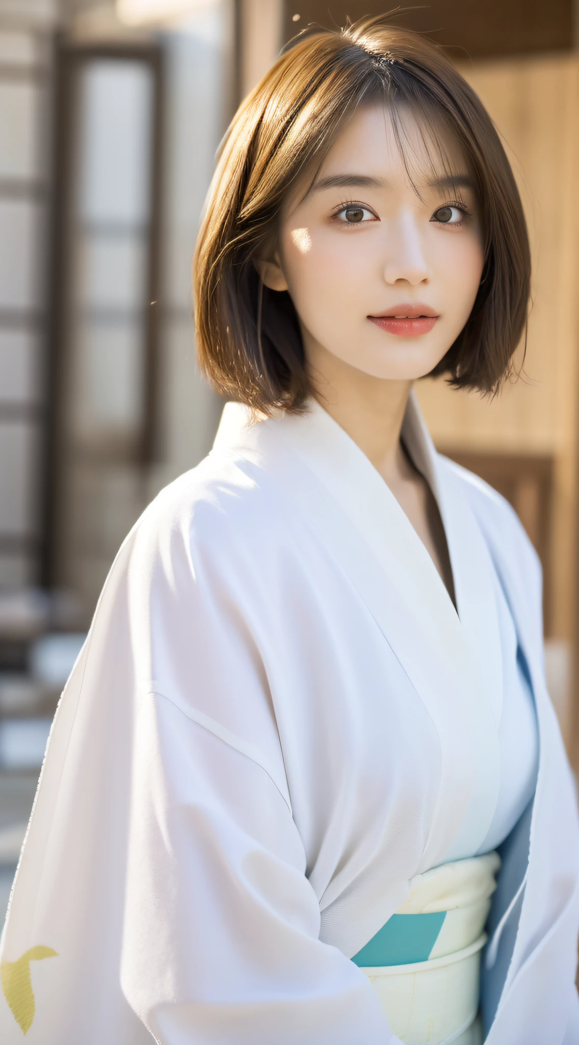 ((Best Quality, 8k, Masterpiece: 1.3)), Focus: 1.2, Perfect Body Beauty: 1.4, (Layered Haircut, Big: 1.2)), Beautiful White Japanese Kimono: 1.1, Highly Detailed Face and Skin Texture, Narrow Eyes, Double Eyelids, Whitening Skin, Kyoto