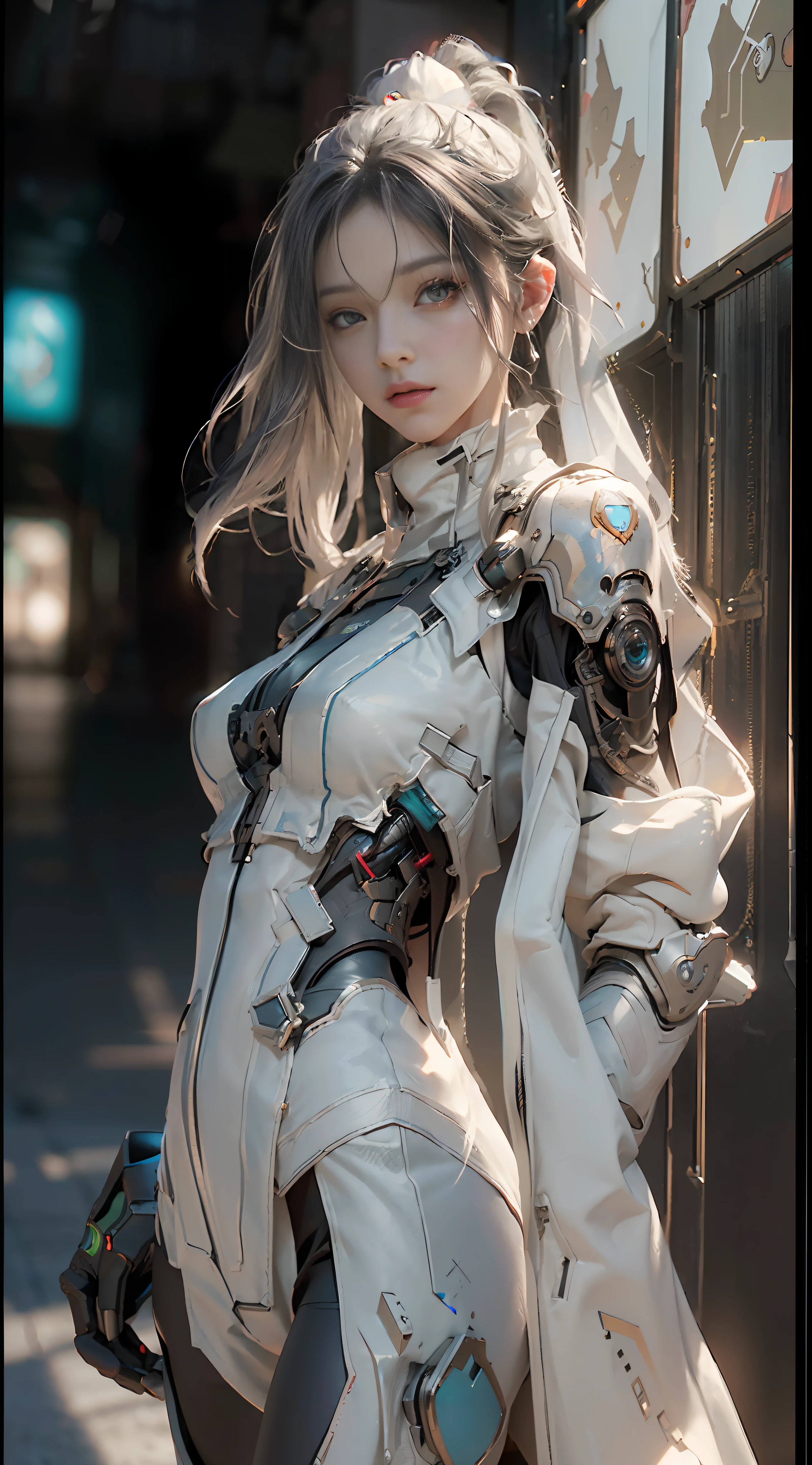 (Best Quality), ((Masterpiece), (Detail: 1.4), 3D, A Beautiful Cyberpunk Woman, HDR (High Dynamic Range), Ray Tracing, NVIDIA RTX, Super-Resolution, Unreal 5, Subsurface Scattering, PBR Textures, Post-Processing, Anisotropic Filtering, Depth of Field, Maximum Sharpness and Clarity, Multi-layer Textures, Albedo and Highlight Maps, Surface Shading, Accurate simulation of light-material interactions, perfect proportions, Octane Render, two-color light, large aperture, low ISO, white balance, rule of thirds, 8K RAW, combat stance