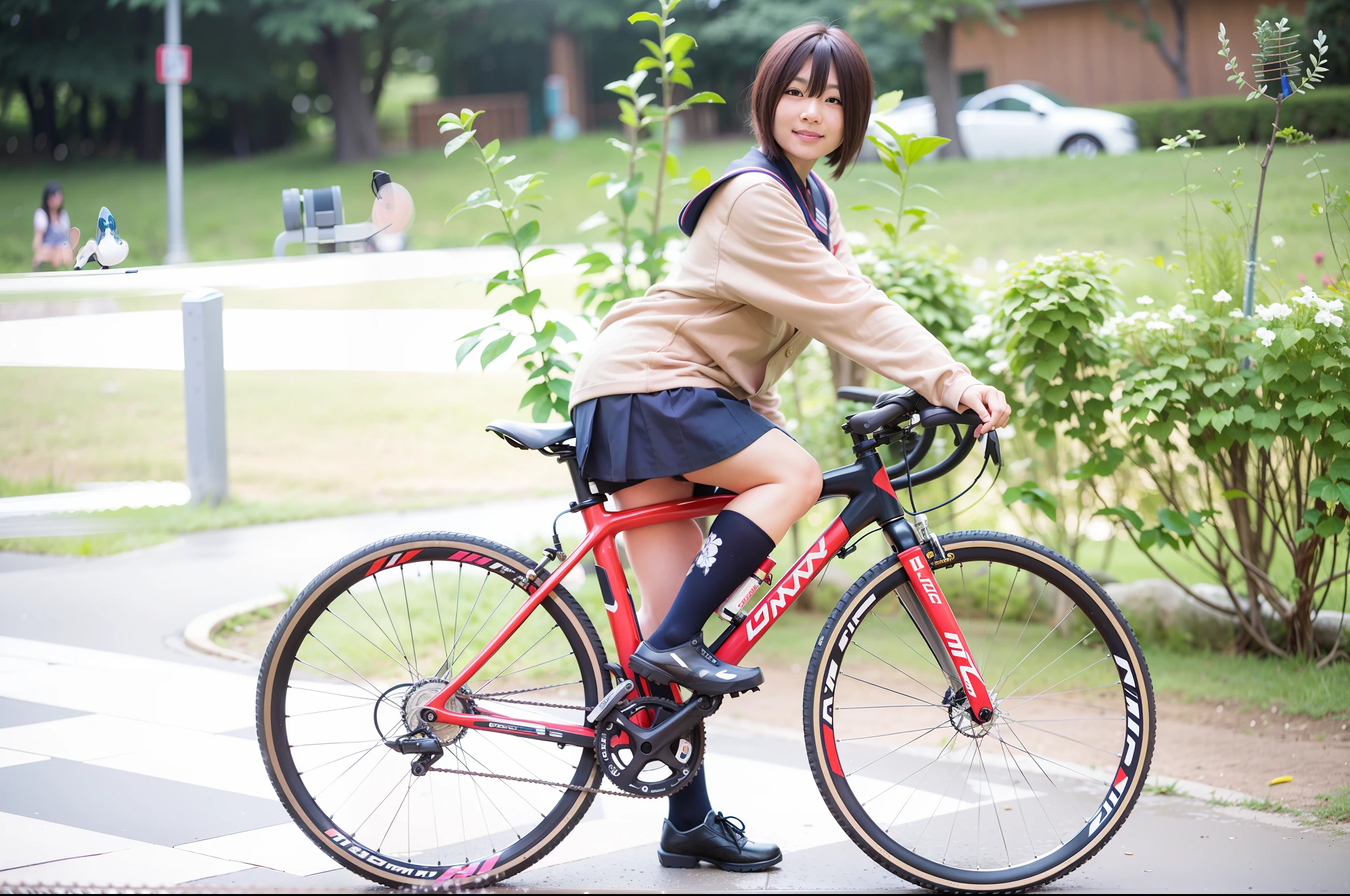 Alafed asian woman in uniform riding bicycle!!, Nozomi Takemura, Japan uniform, Hana Hatta, cosplay Ayaka, Narumi Kakinouchi, Yowamu pedal, Chiho, Mayuri Shiina, happy !!!,Japan girl uniform, close-up photo Iwakura Mo, summer sailor suit, white socks, 🚿🗝📝 close angle
