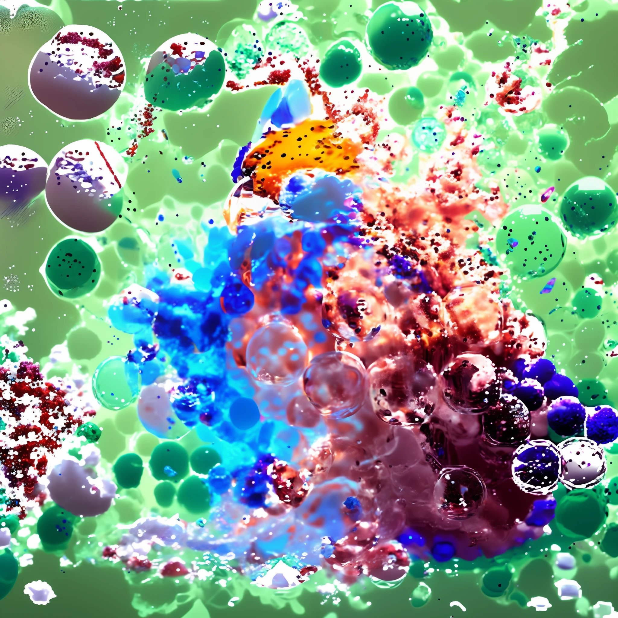 a close up of a mixture of blue and white bubbles and powder, abstraction chemicals, water particles, 3 d fluid simulation render, vray caustics, liquid simulation background, 3d abstract render overlayed, soft 3d render, chemical substances, synthetic materials, abstract 3d rendering, foamy bubbles, floating molecules, water particules, satisfying render