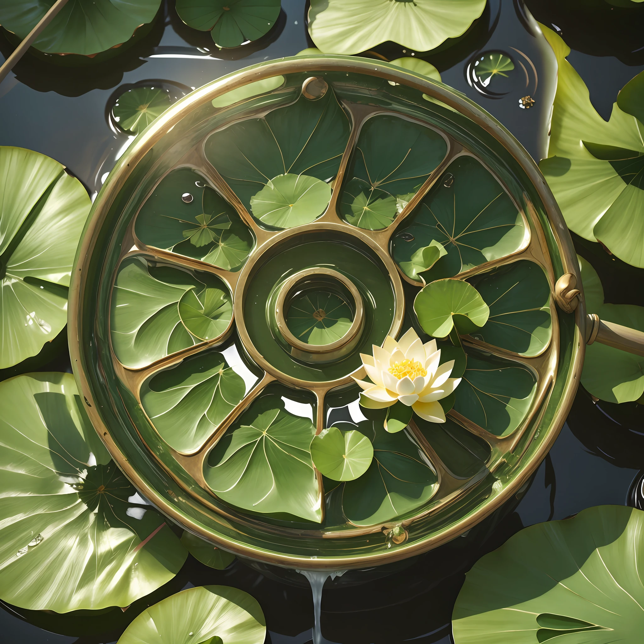 Lotus, close-up, circle, facing the lens, sprinkling water droplets, plants, lotus ponds, lotus flowers, lotus leaves, high precision, texture, Chinese, 3D rendering, real --auto --s2