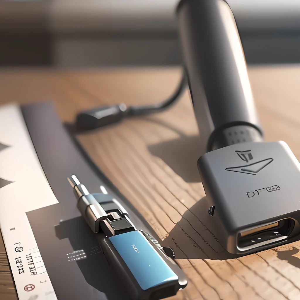 The USB stick is placed on the table A little close-up, give a close-up, with a little table decoration around it