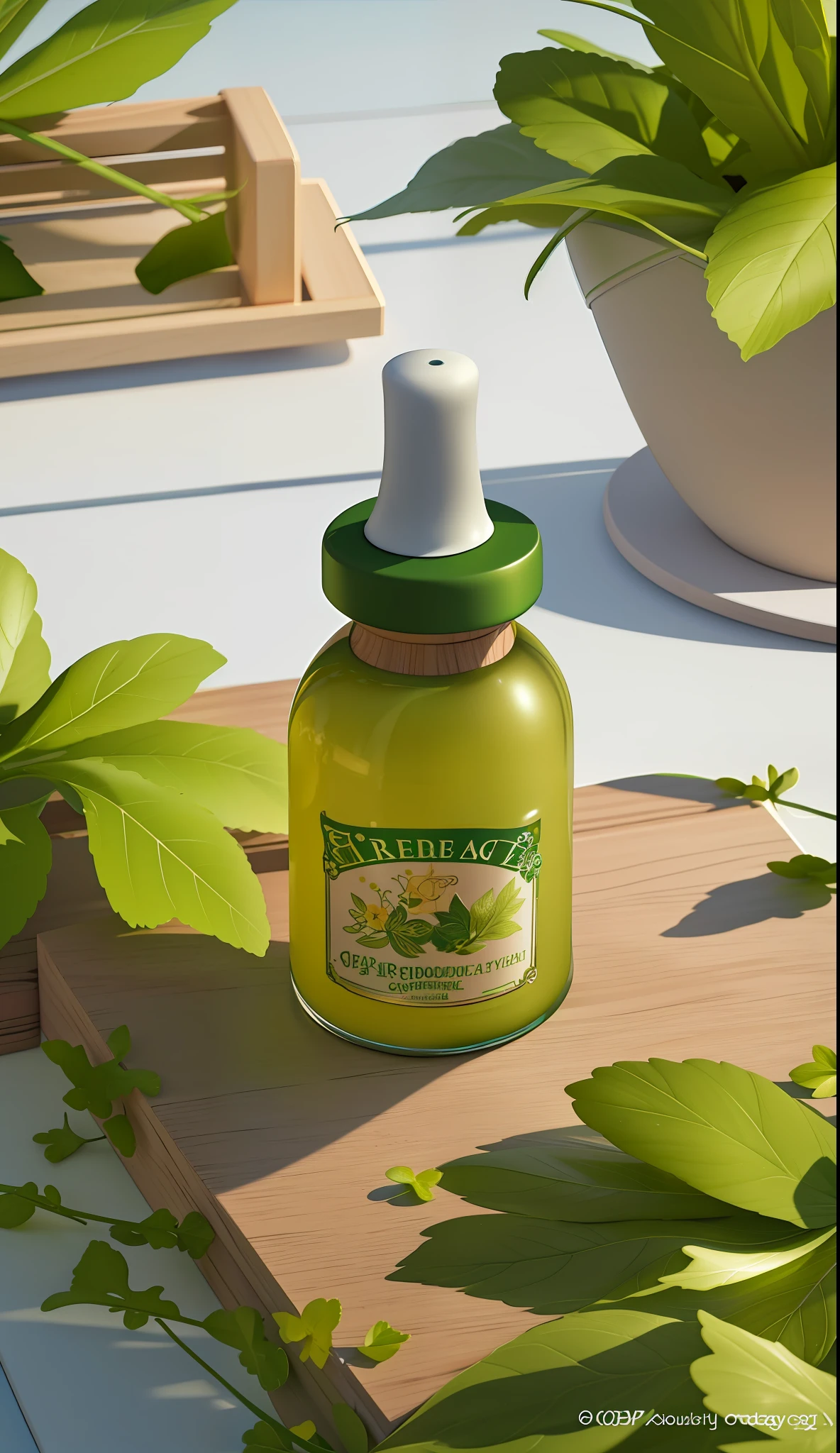 a close up of a bottle of green liquid sitting on a wooden board, product photography, highly detailed product photo, commercial product photography, dramatic product photography, product photography 4 k, professional product shot, close-up product photo, studio product photography, professional product photography, product design shot, high quality product photography, 3 d product render, 3 d render even lit