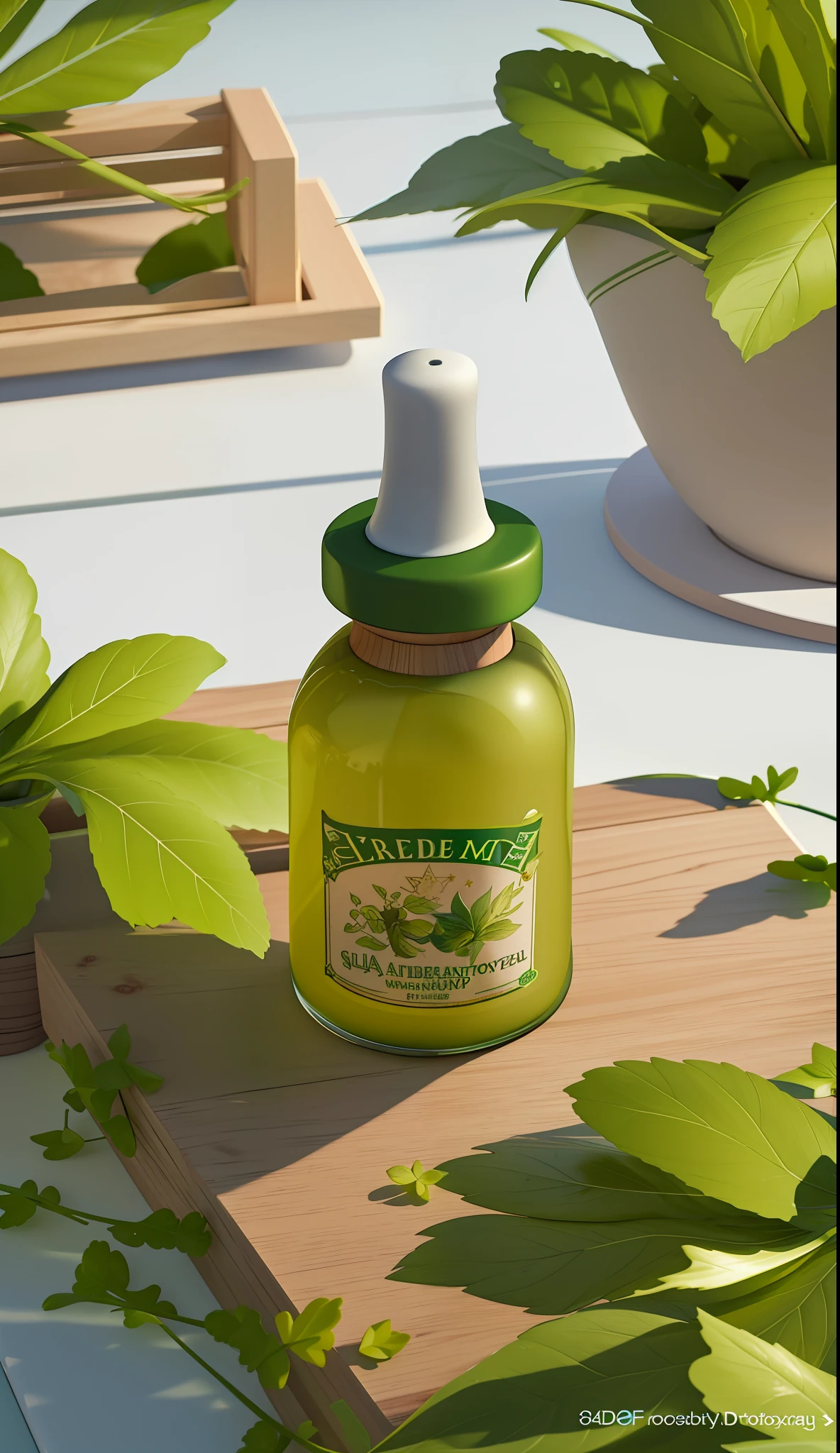 a close up of a bottle of green liquid sitting on a wooden board, product photography, highly detailed product photo, commercial product photography, dramatic product photography, product photography 4 k, professional product shot, close-up product photo, studio product photography, professional product photography, product design shot, high quality product photography, 3 d product render, 3 d render even lit