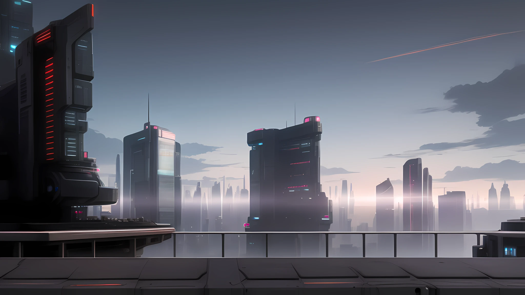 futuristic city with skyscrapers and a bridge in the foreground, hd anime cityscape, neo tokyo background, concept art wallpaper 4k, city rooftop, cyberpunk landscape wallpaper, anime style cityscape, digital art widescreen 8 k, cyberpunk city in the distance, best anime 4k konachan wallpaper, futuristic city scape, bastien grivet, 8k hd wallpaper digital art