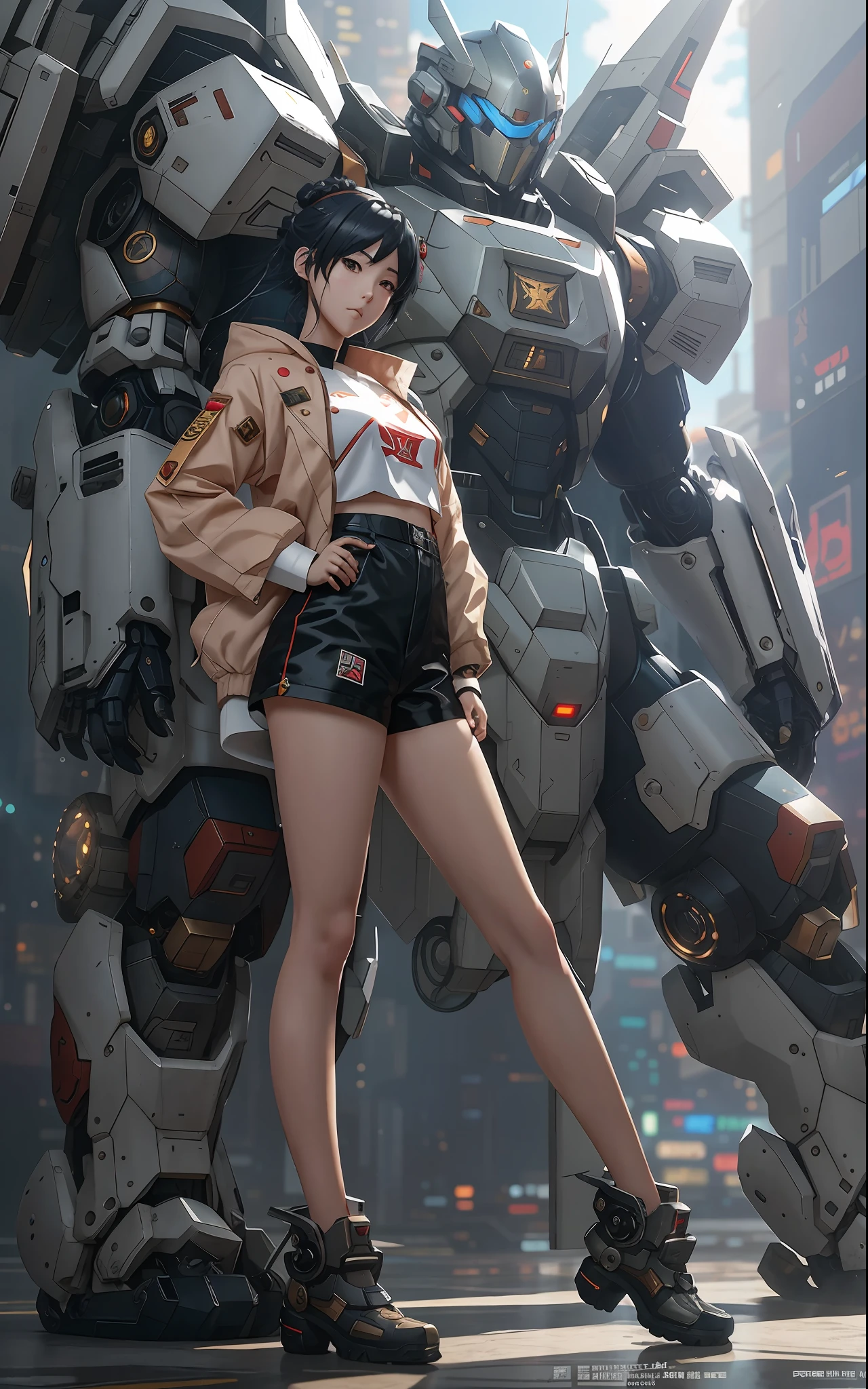Anime boy in military uniform standing next to giant robot, guweiz-style artwork, cyberpunk anime boy mecha, trend on cgstation, guweiz, Russell Dongjun Lu, digital cyberpunk anime art, ross tran 8 k, guweiz on artstation pixiv, boy in mecha cyber armor