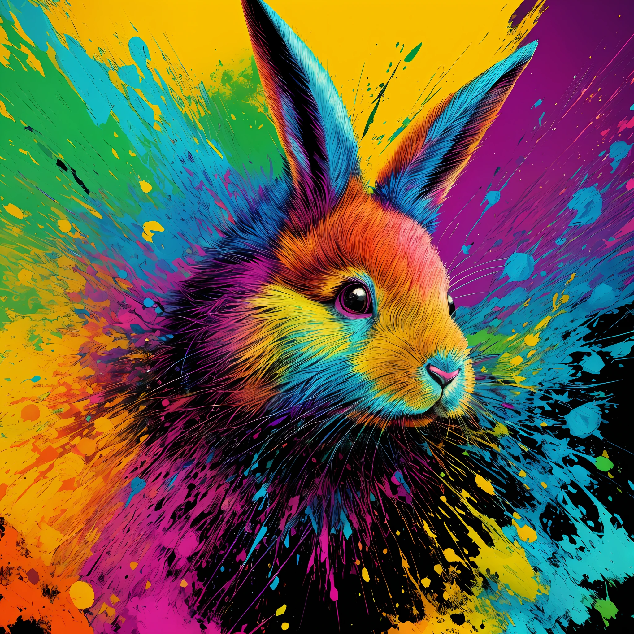 technicolor, vibrant, Chemical rabbit, radioactive glow, Biohazard, abstract art by Petros Afshar, oversaturated