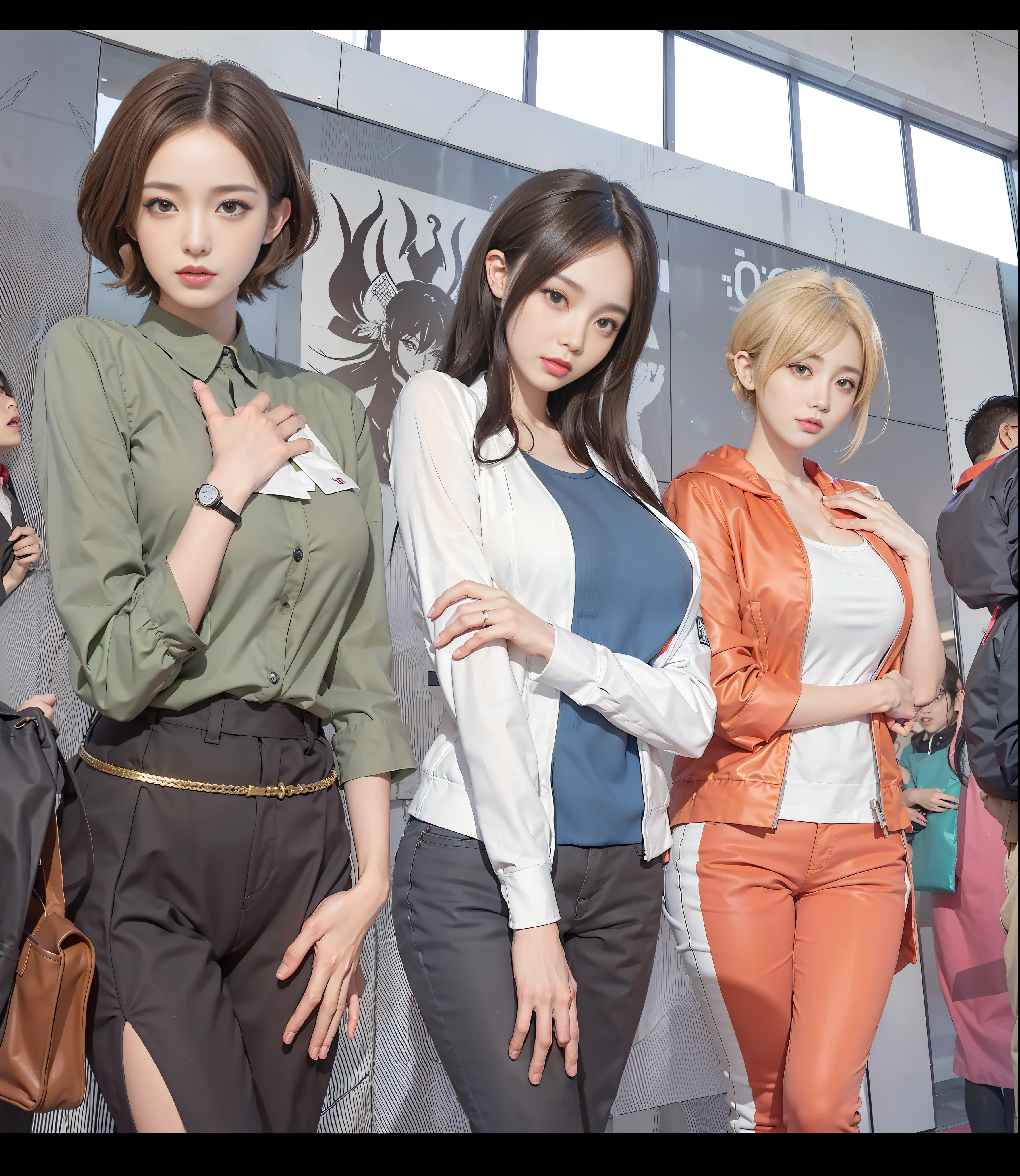 anime characters standing in line in front of a building, ecchi anime style, ecchi style, style of madhouse studio anime, shirobako, modern anime style, sui ishida art manga, sankakucomplex anime image, in anime style, very modern anime style, style of madhouse anime, digital anime illustration, tokyo anime scene, anime girls,少妇,中国美女,28岁,
