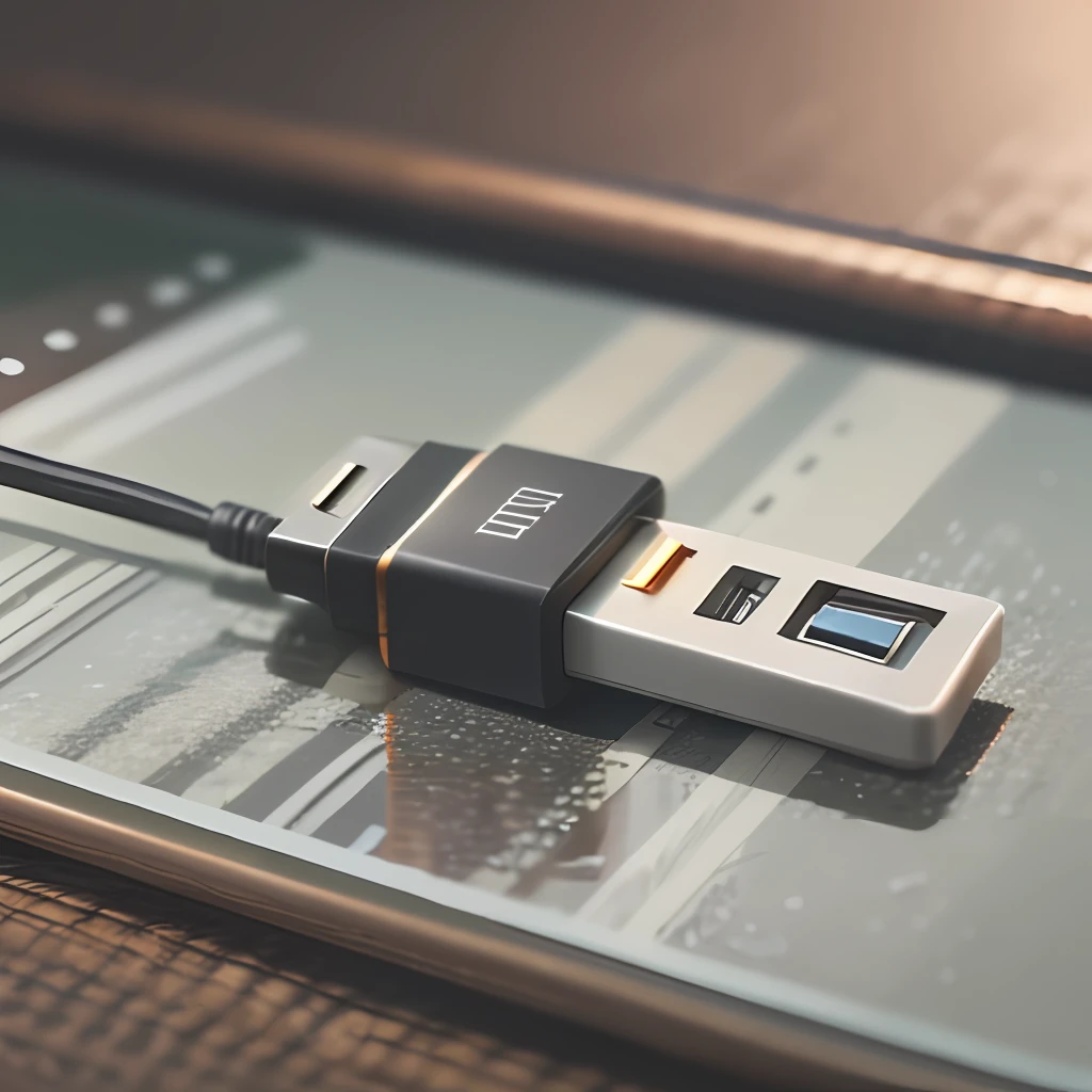 The USB stick is placed on the table A little close-up, give a close-up, with a little table decoration around it