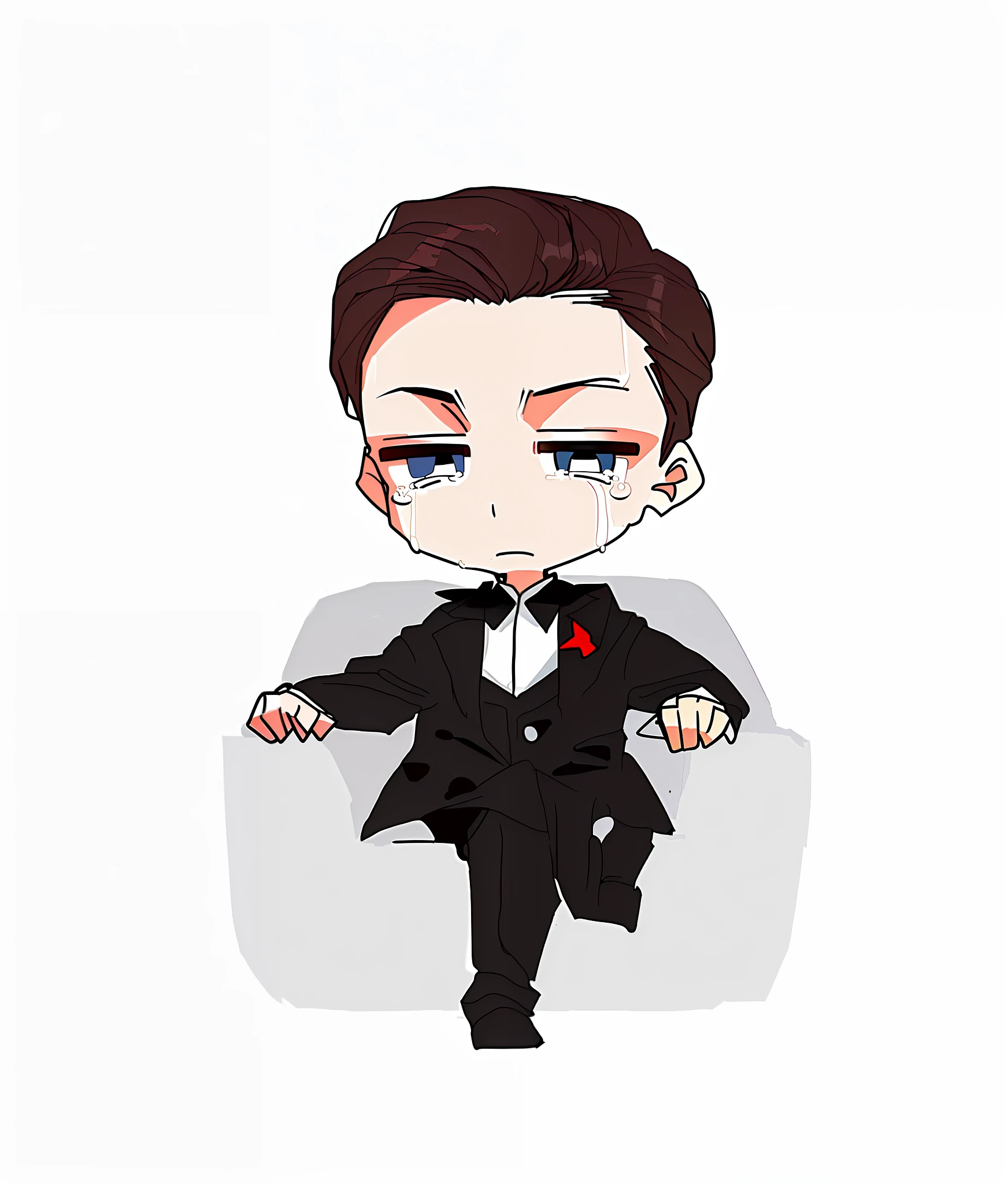 Q version of modern man, looking at the camera with tears in his eyes, messy hair, only generating his upper body, looking sideways at the camera --auto --s2