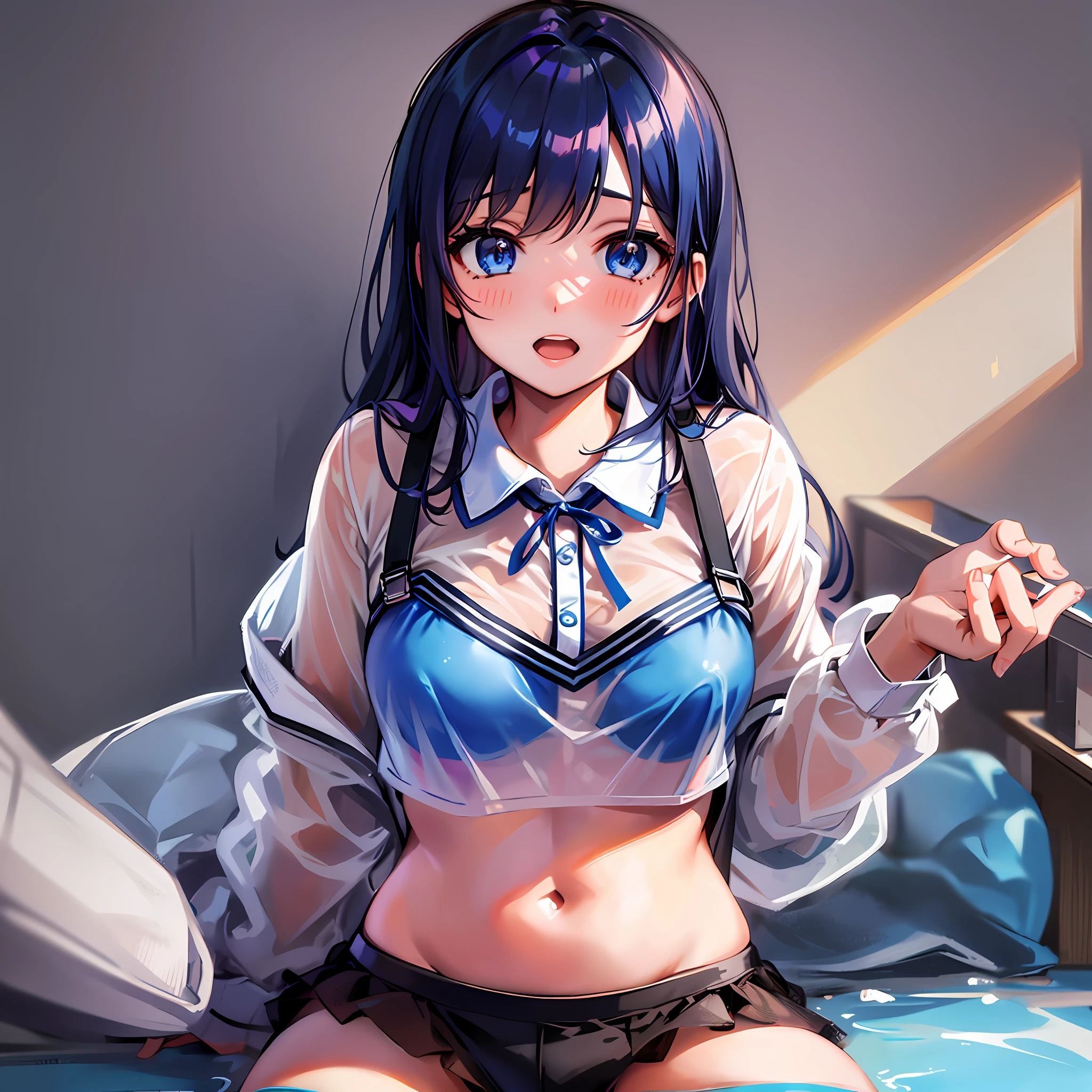 Yume Miriamu, 1 girl, see-through shirt, blue_bikini