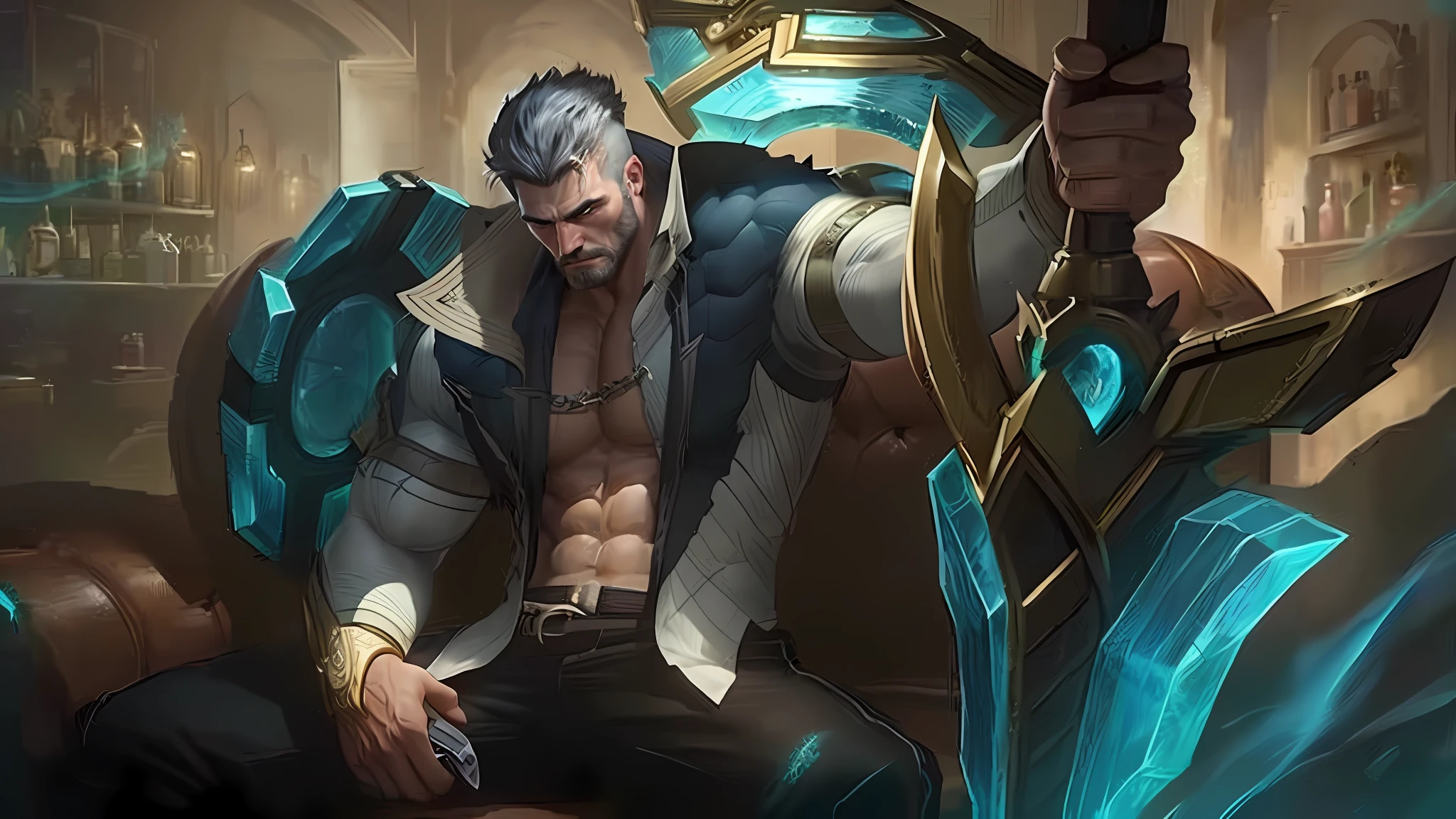 Best quality, masterpiece (large muscle), detailed skin texture, detailed cloth texture, detailed face, super detail, 8k, intricate detail, handsome