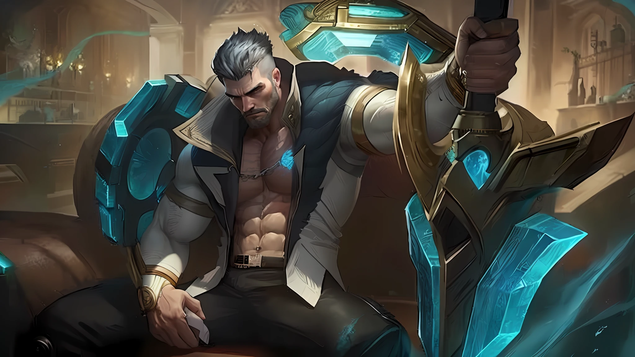 Best quality, masterpiece (large muscle), detailed skin texture, detailed cloth texture, detailed face, super detail, 8k, intricate detail, handsome