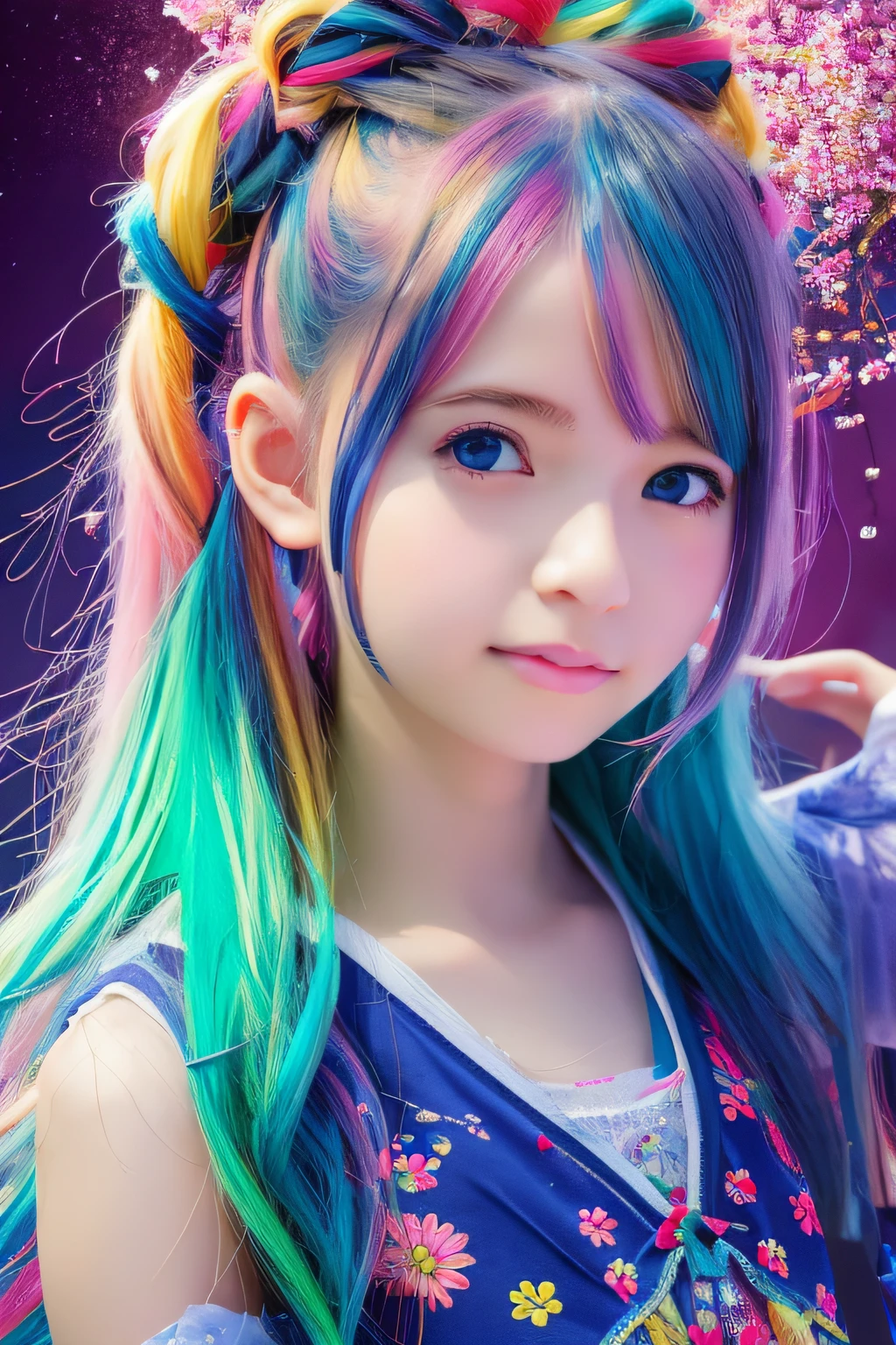 painting of a with colorful hair and blue eyes and wearing colorful dress, beautiful art uhd 4 k, beautiful gorgeous digital art, gorgeous digital art, beautiful digital art, very beautiful digital art, colorful art, beautiful digital artwork, colorful digital painting, realistic cute girl painting, colorfull digital fantasy art, beautiful digital painting, gorgeous digital painting, vibrant digital painting, realistic digital art 4 k