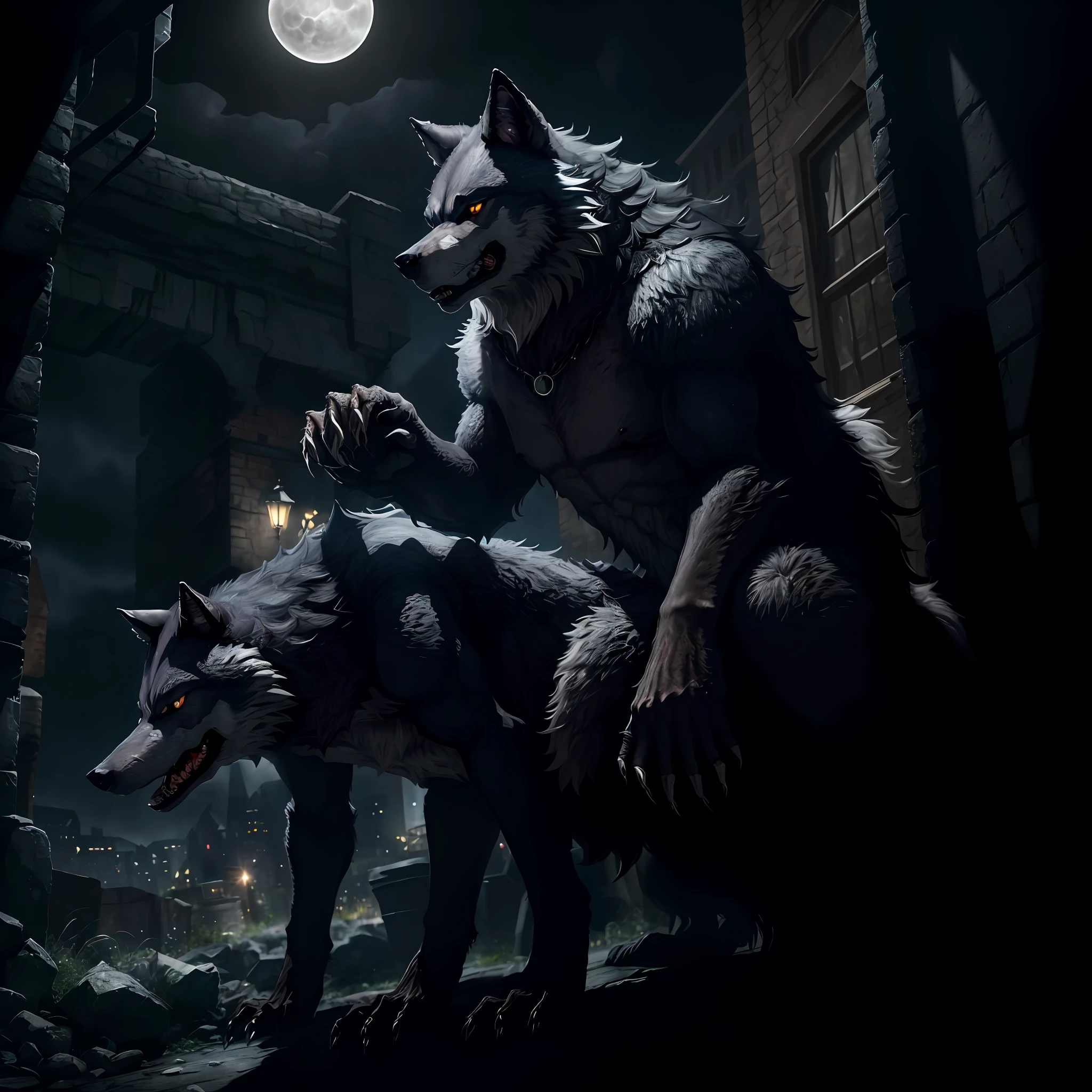 (Best Quality), (Werewolf), (Surreal), (Night), 50mm Lens, F/2.8, HDR, 8k resolution, high resolution, high detail, sharp focus, smooth, roughness, real life, realism, photography, 8k ultra hd,