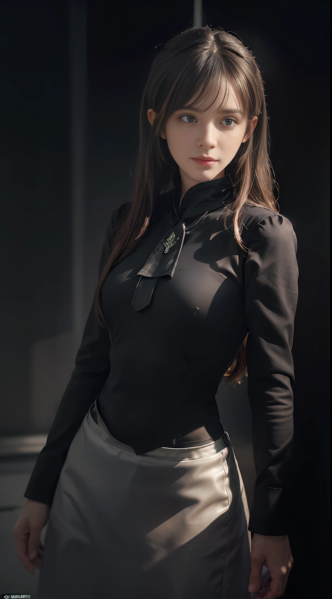 (front focus), (in the dark:1.6), Hyperrealist portrait of female by david hockney and alphonse mucha, fantasy art, photo realistic, dynamic lighting, artstation, poster, volumetric lighting, very detailed faces, 4 k, award winning, 1girl, in the dark, deep shadow, low key, cowboy shot, (official clothing:1.4), long hair, white hair
