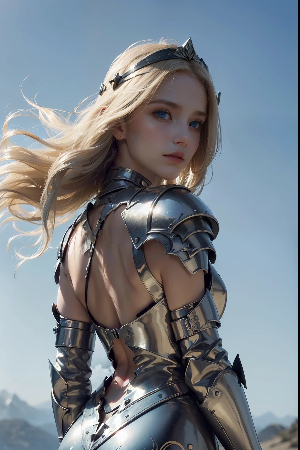A woman in armor poses for a picture in a field - SeaArt AI