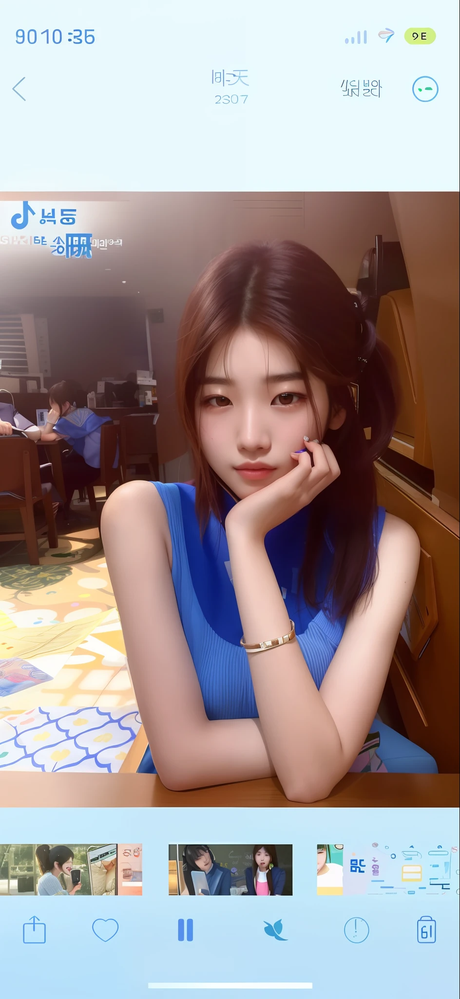 a close up of a person sitting at a table with a cell phone, bae suzy, gorgeous young korean woman, jinyoung shin, xision wu, korean girl, 19-year-old girl, wenfei ye, beautiful south korean woman, beautiful young korean woman, jaeyeon nam, xintong chen, 18 years old, 2