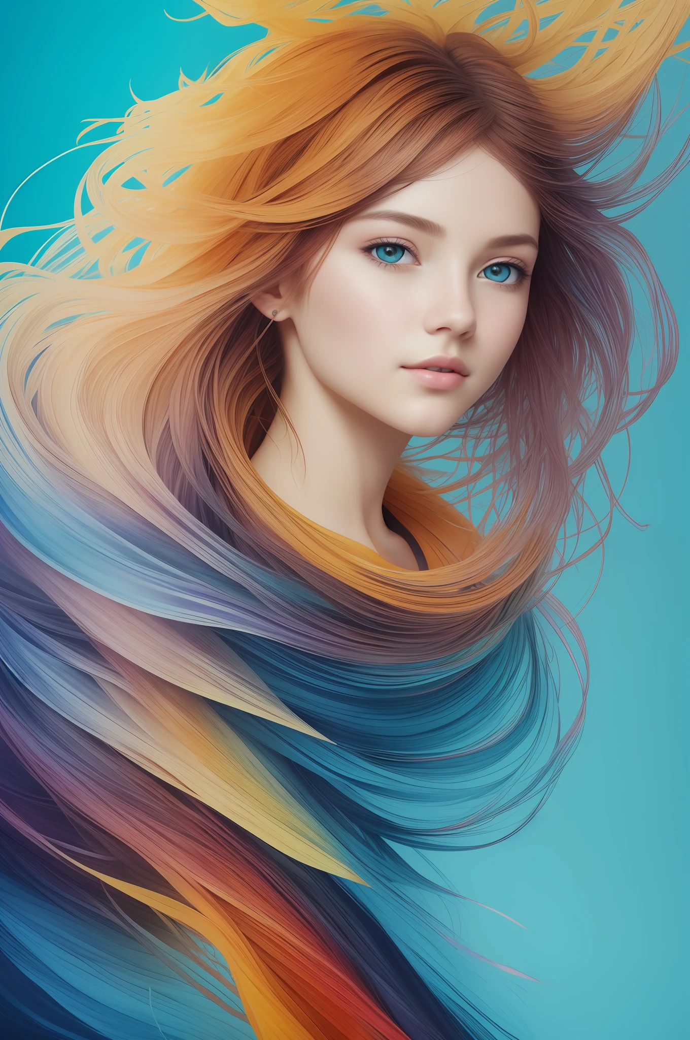Colorful beautiful girl: a giru 8-years old, messy hair, oil painting, nice perfect face with soft skinice perfect face, blue yellow colors, light purple and violet additions, light red additions, intricate detail, splash screen, 8k resolution, masterpiece, cute face,artstation digital painting smooth veryBlack ink flow: 8k resolution photorealistic masterpiece: intricately detailed fluid gouache painting: by Jean Baptiste Mongue: calligraphy: acrylic: watercolor art, professional photography, natural lighting, volumetric lighting maximalist photoillustration: by marton bobzert:, complex, elegant, expansive, fantastical, wavy hair, vibrant