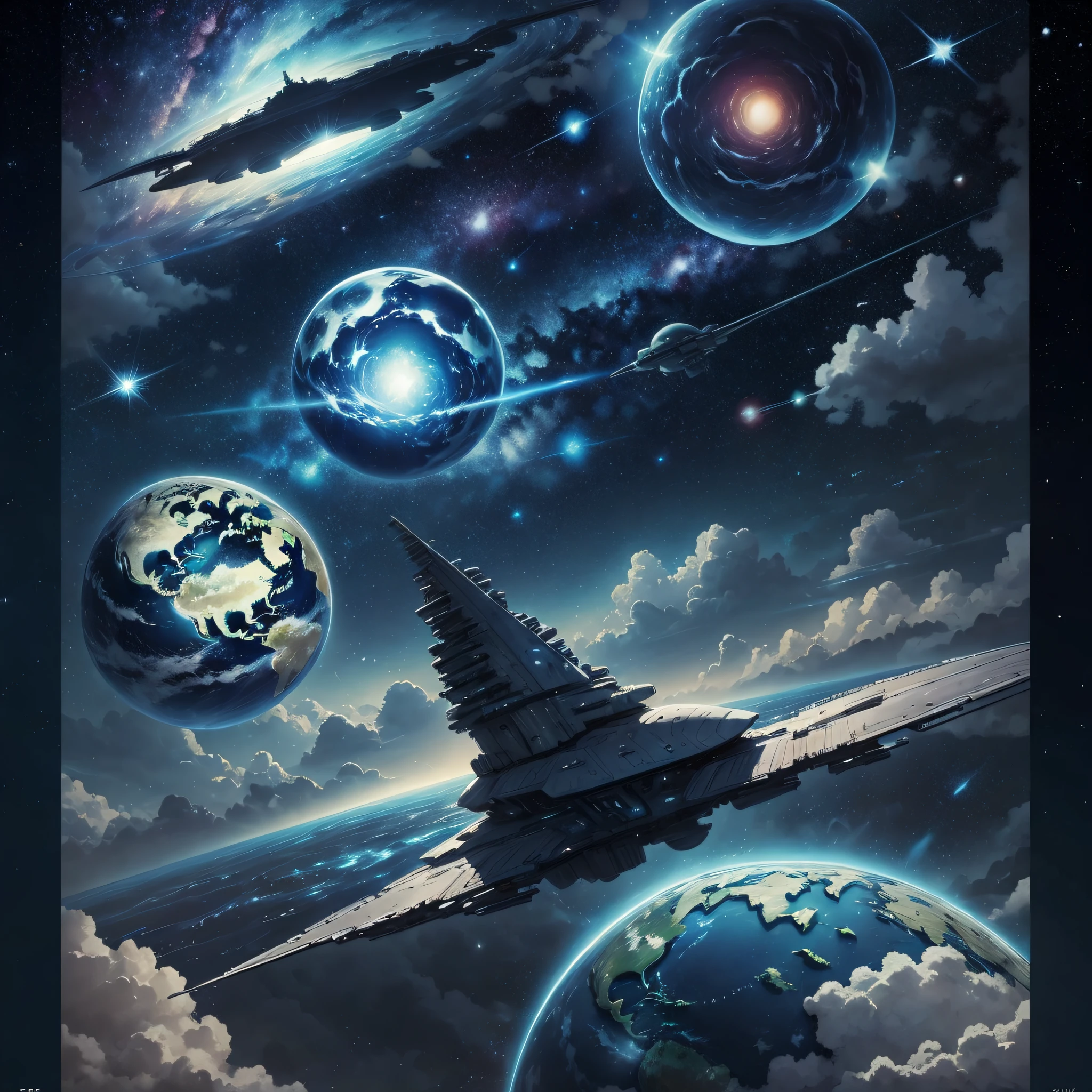 Starry sky, earth, technology, navy, space, science and technology propaganda, poster --auto --s2
