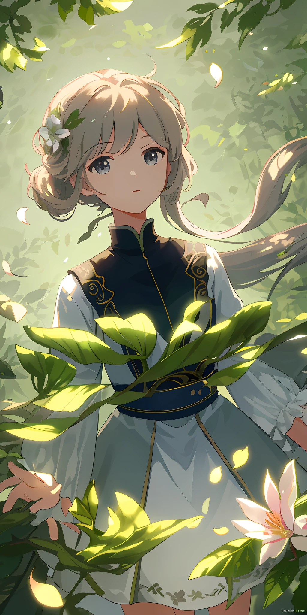 Masterpiece, best quality, (very detailed CG unity 8k wallpaper) (best quality), (best illustration), (best shadows) Nature's delicate leaves petals of various colors falling in the air light Tracking, super detailed --v6