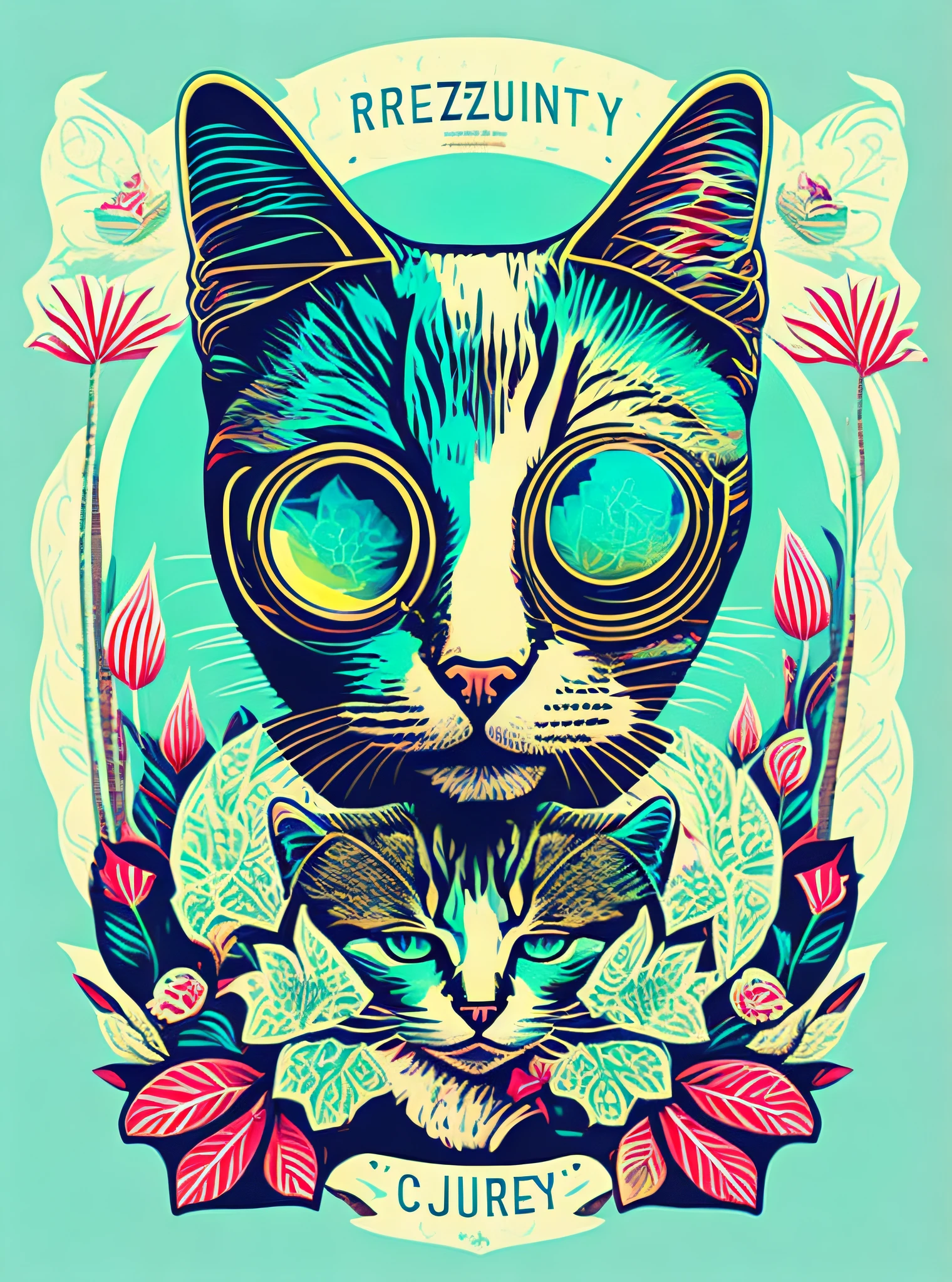 tshirt design, cat, rzmidjourney, vector-art