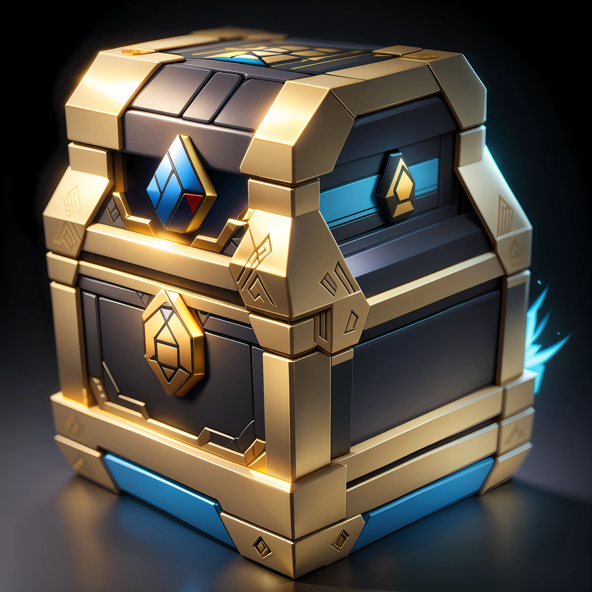 Mysterious magic box, mysterious pattern cube, Rubik's cube chest to store rewards, Western magic style, ultra-high-definition game prop icon, reasonable and regular shape, beautiful lines, suitable color matching, simple and mysterious treasure chest, black and gold pattern