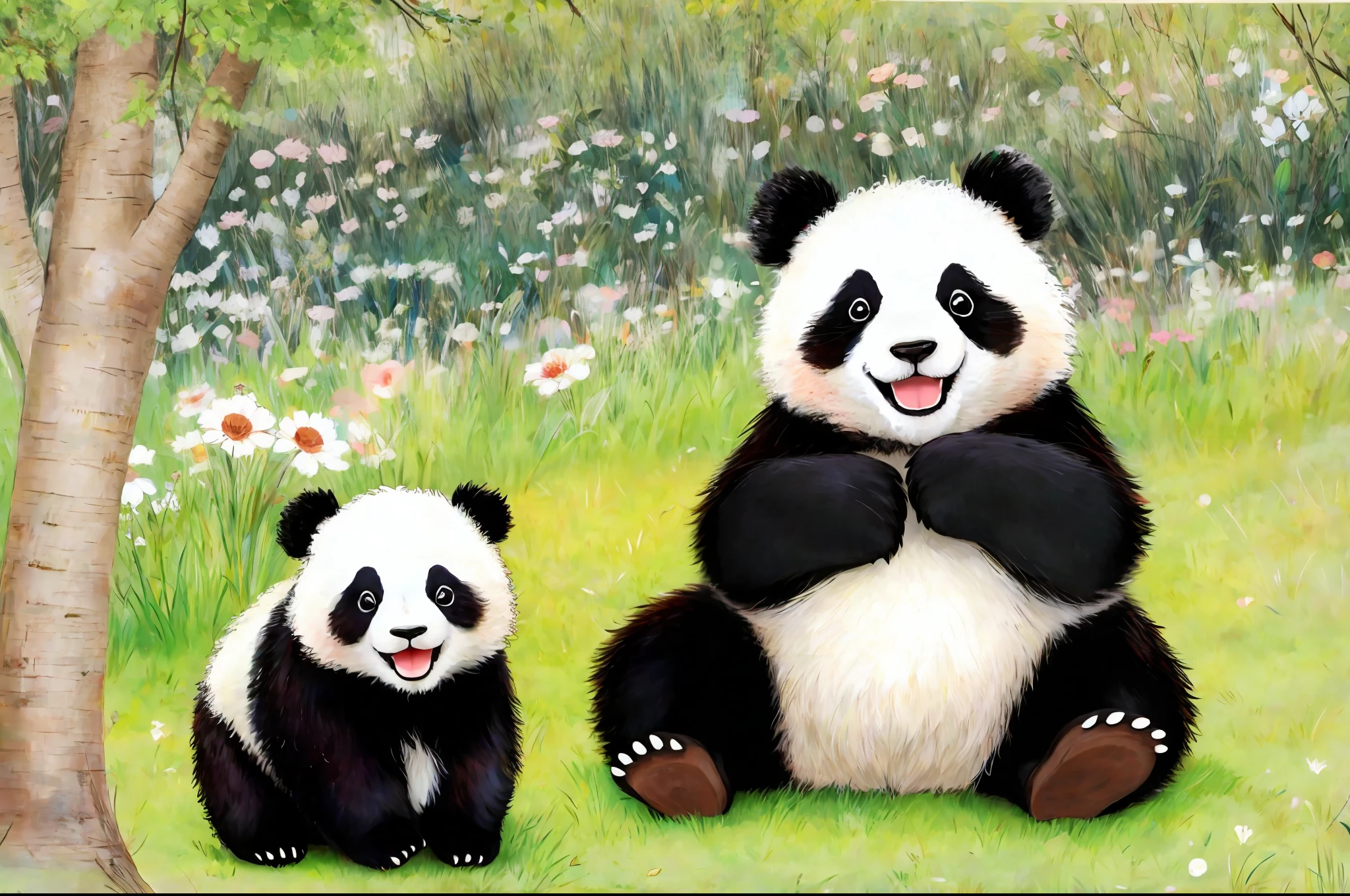 Panda parent and child, smile, Lucy Fleming, Fleming, Lucy,