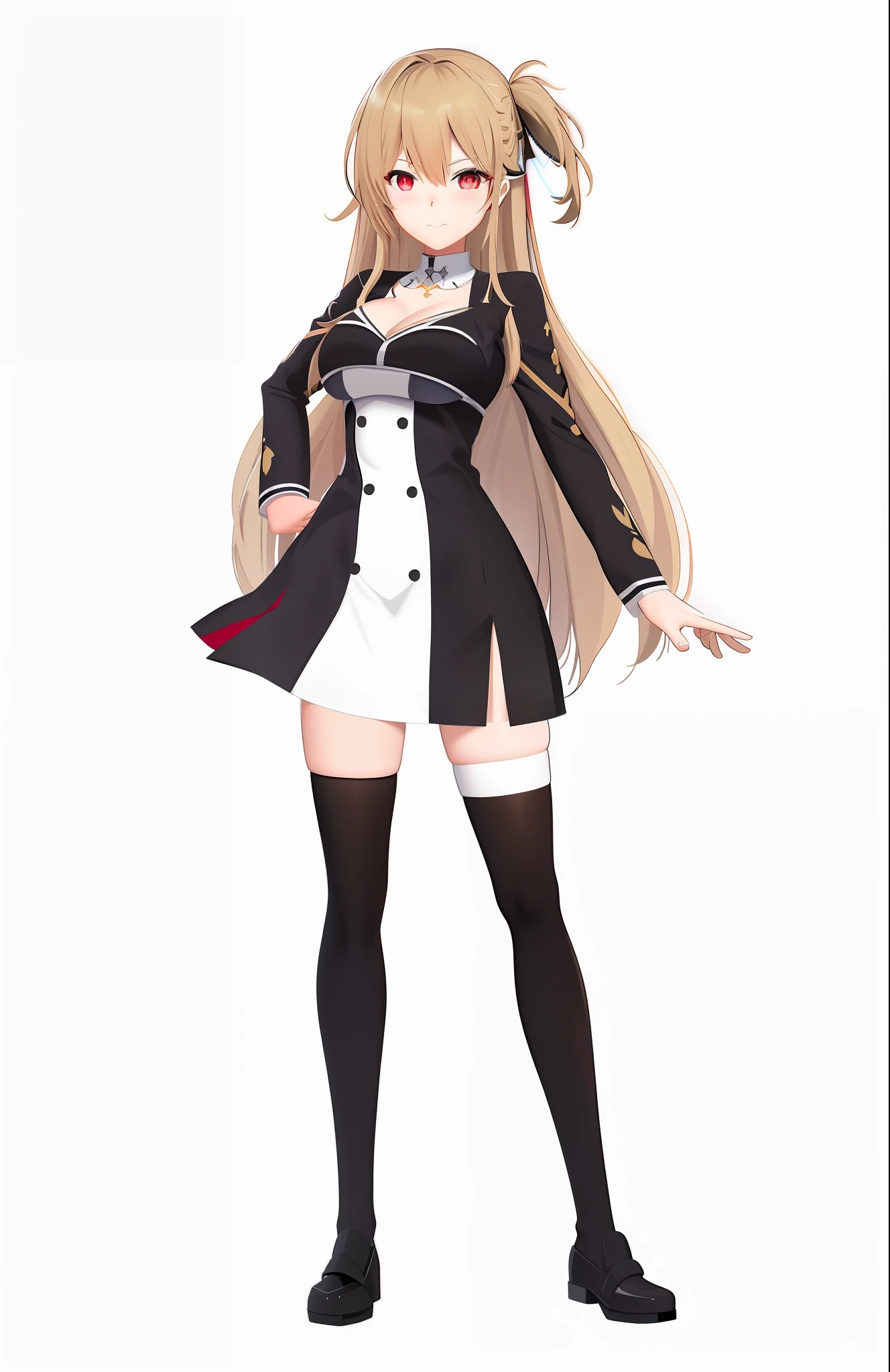 anime girl in a black and white dress and black stockings, azur lane style, characters from azur lane, from the azur lane videogame, single character full body, anime vtuber full body model, render of april, full body single character, render of a cute 3d anime girl, smooth anime cg art, official character art, asuna yuuki --auto --s2
