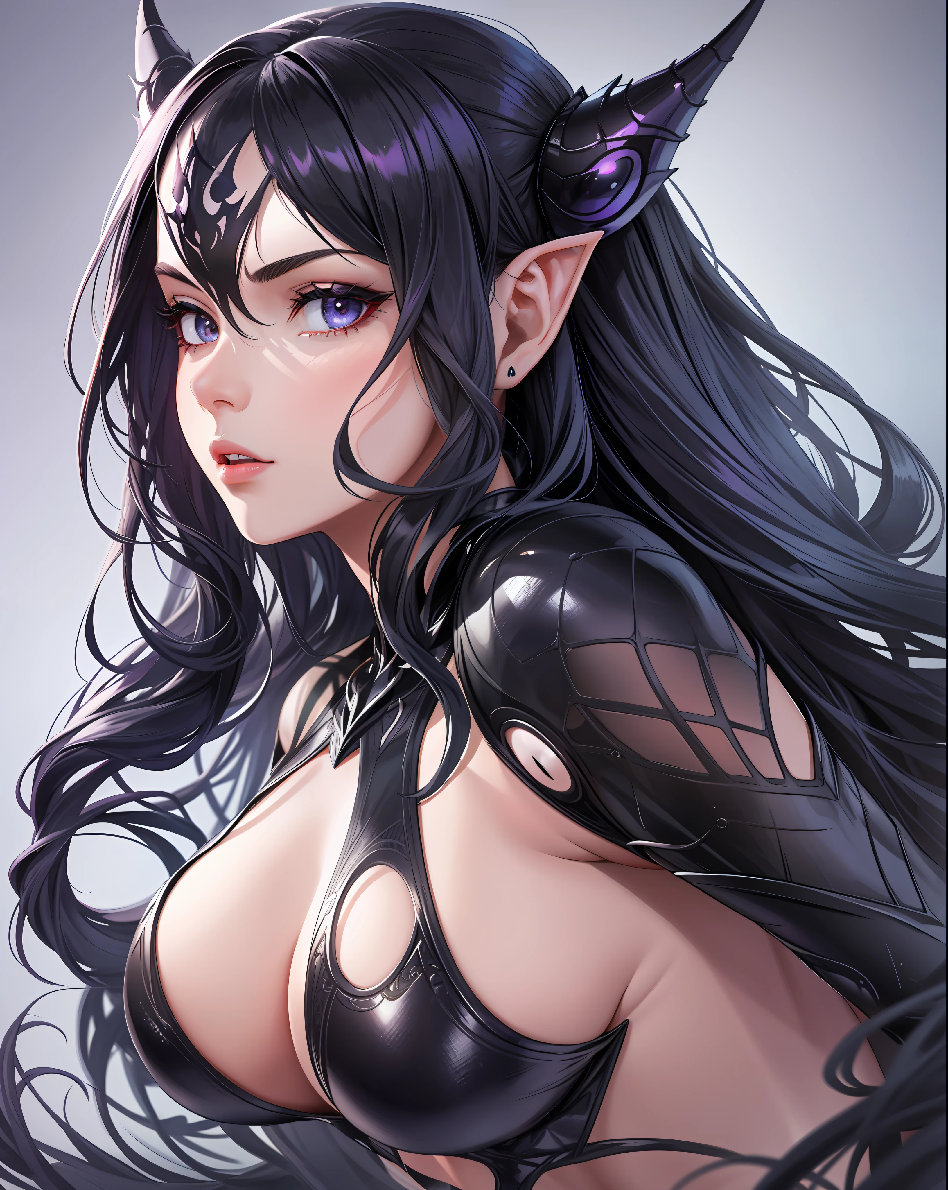 1girl, beautiful girl but evil, beautiful, Symbiote, dynamic pose, highly detailed, micro detail, intricate, 8 K, hyper detailed, smooth, Venom suit, illustration