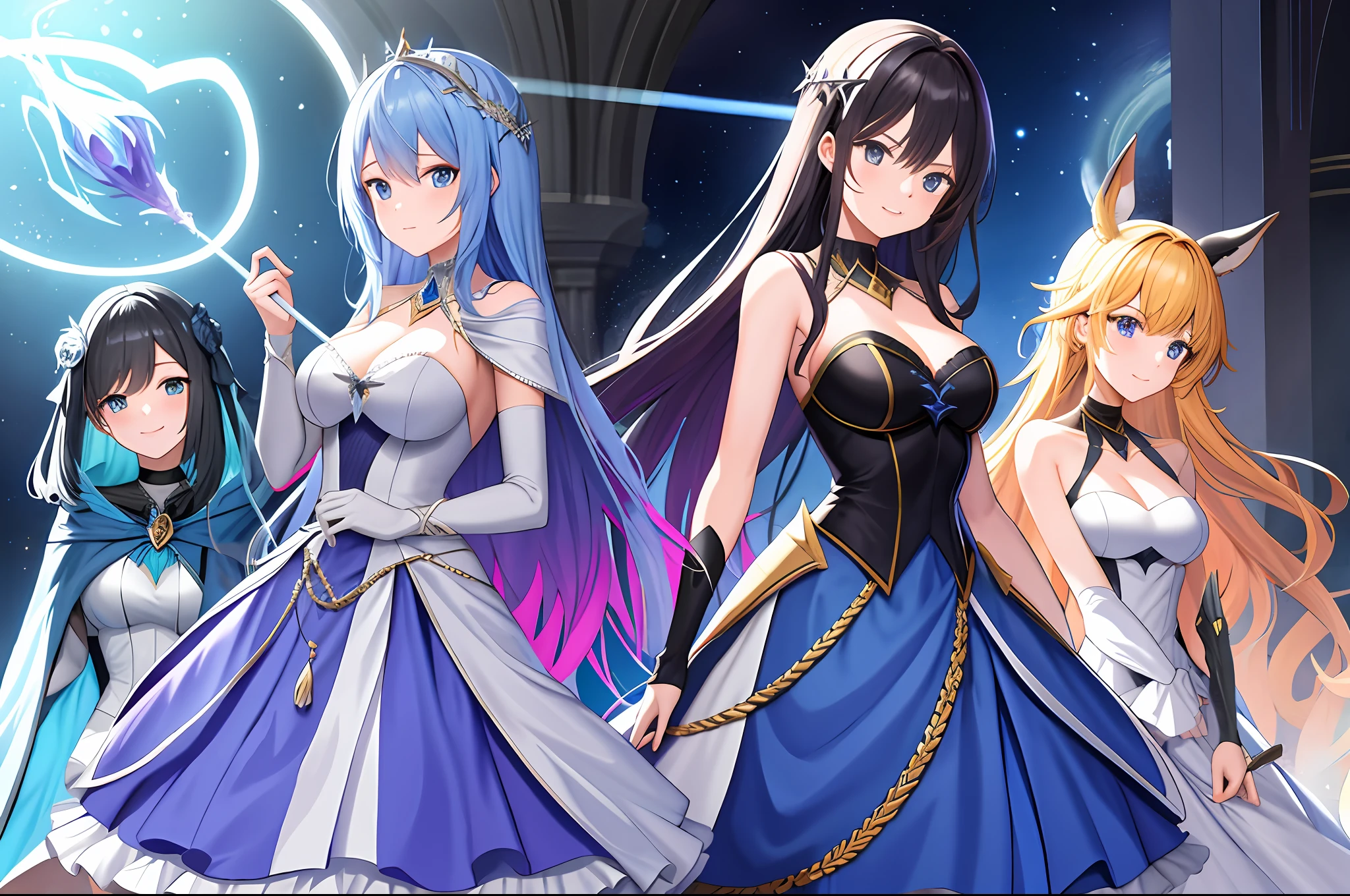 multiple girls, sorcerers, magical dress,