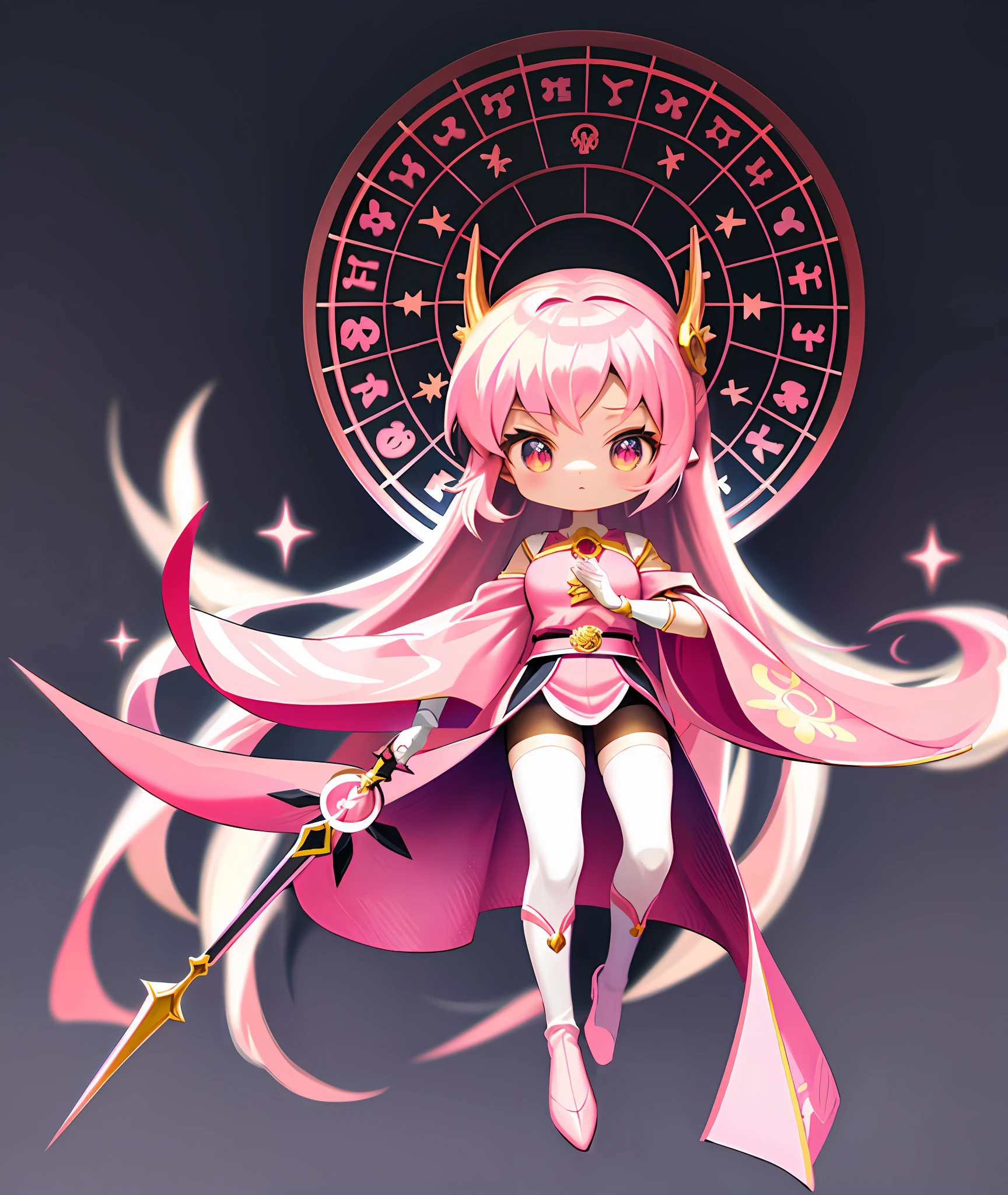 anime girl with long pink hair and a sword in front of a pink circle, knights of zodiac girl, humanoid pink female squid girl, anime goddess, beautiful celestial mage, portrait knights of zodiac girl, style of magical girl, magical girl anime mahou shojo, /!\ the sorceress, magical girl, holding a pudica pose